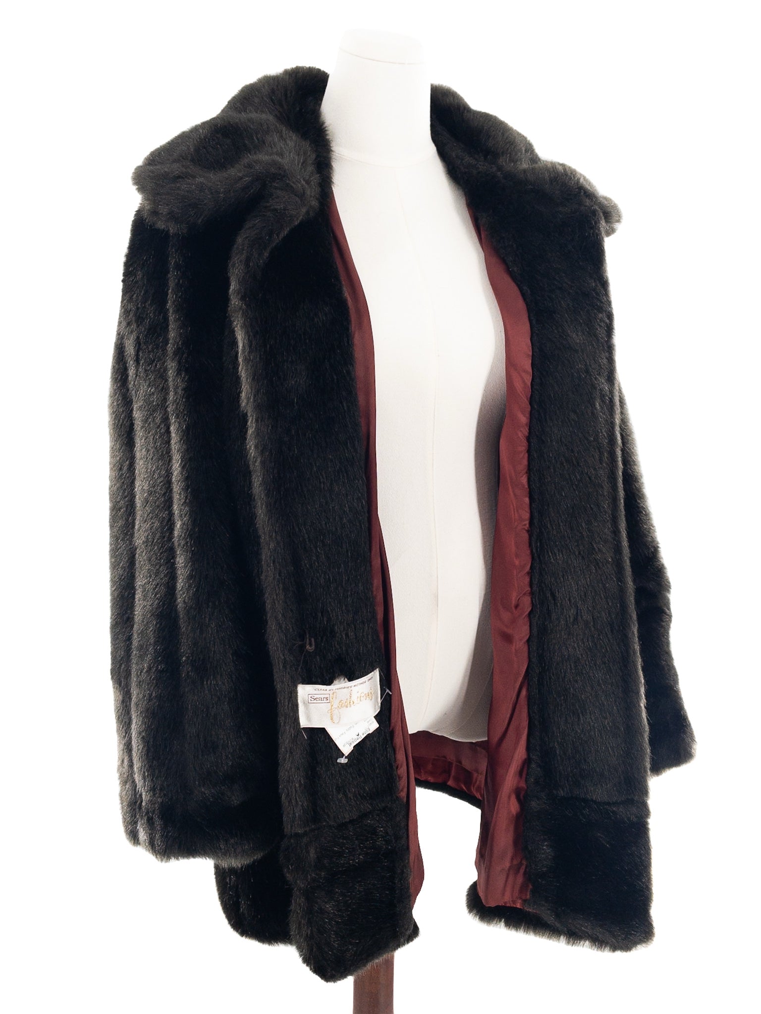 Sears Dark Brown Fuzzy Faux Fur Size L Coat