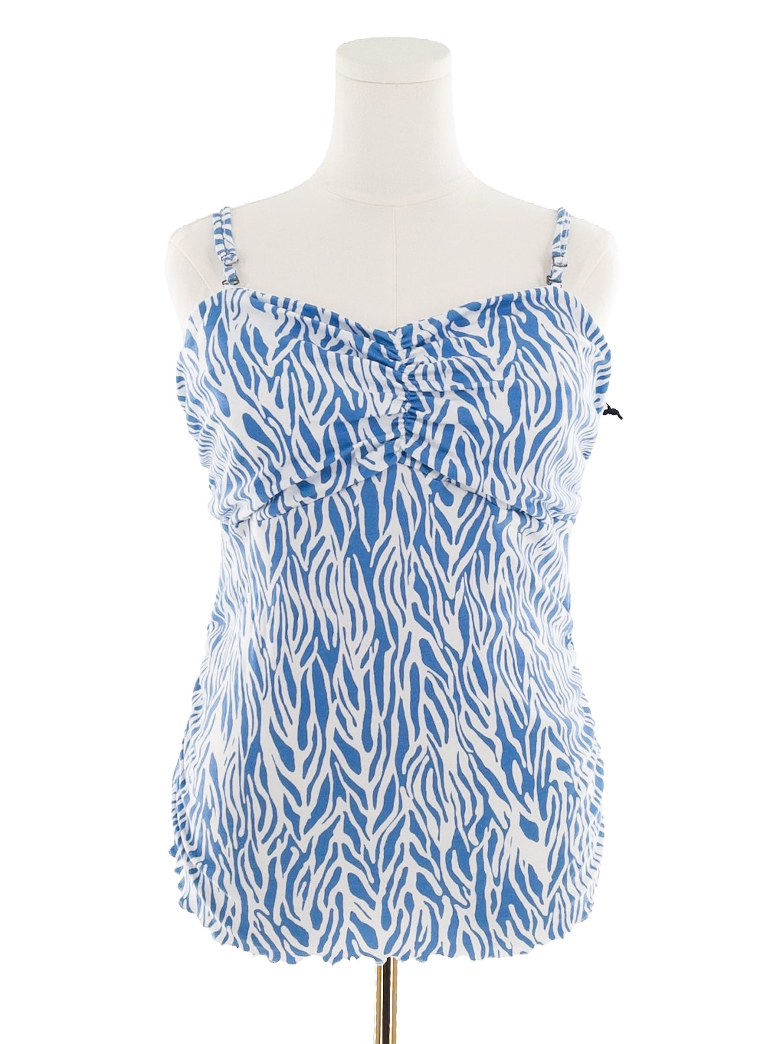 Diane Von Furstenberg Blue White Print Cotton Blend Spaghetti Strap T Shirt