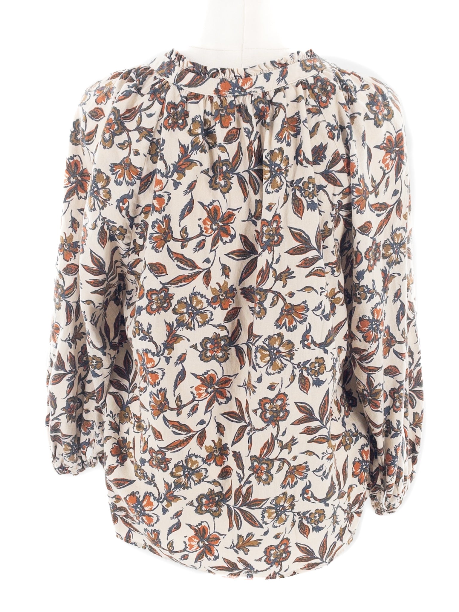 Faherty Cream Multi Floral Linen V Neck Size M Blouse