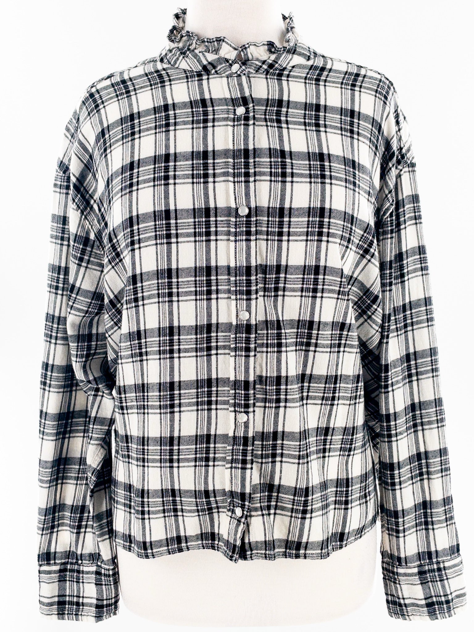 Dylan Ivory Black Plaid Flannel Long Sleeve Size S Blouse