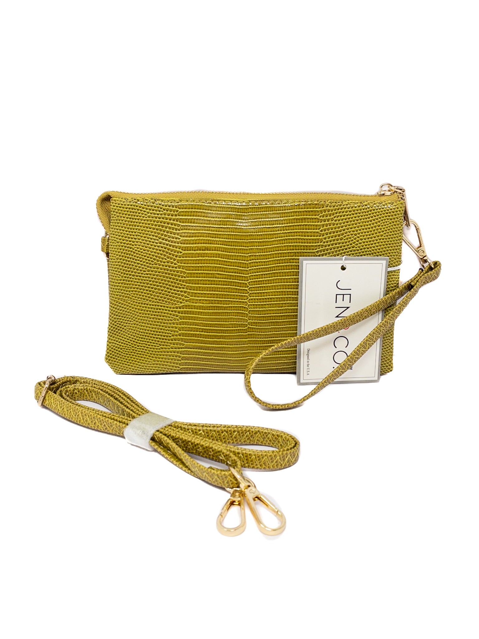 Jen & Co Chartreuse Snake Print Vegan Leather Cross Body