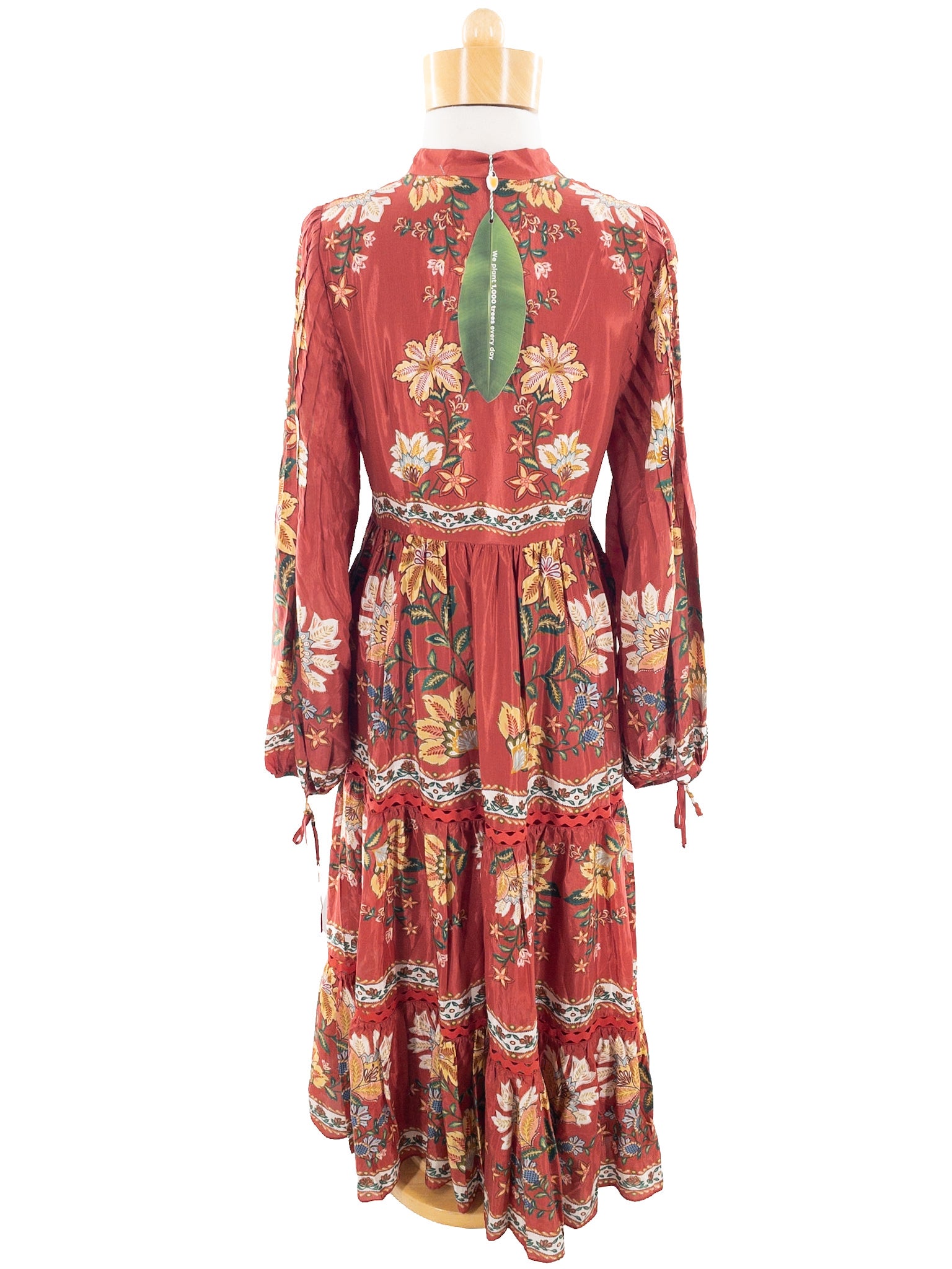 Farm Rio Sienna Multi Floral Cotton Blend Long Sleeve Size M Maxi
