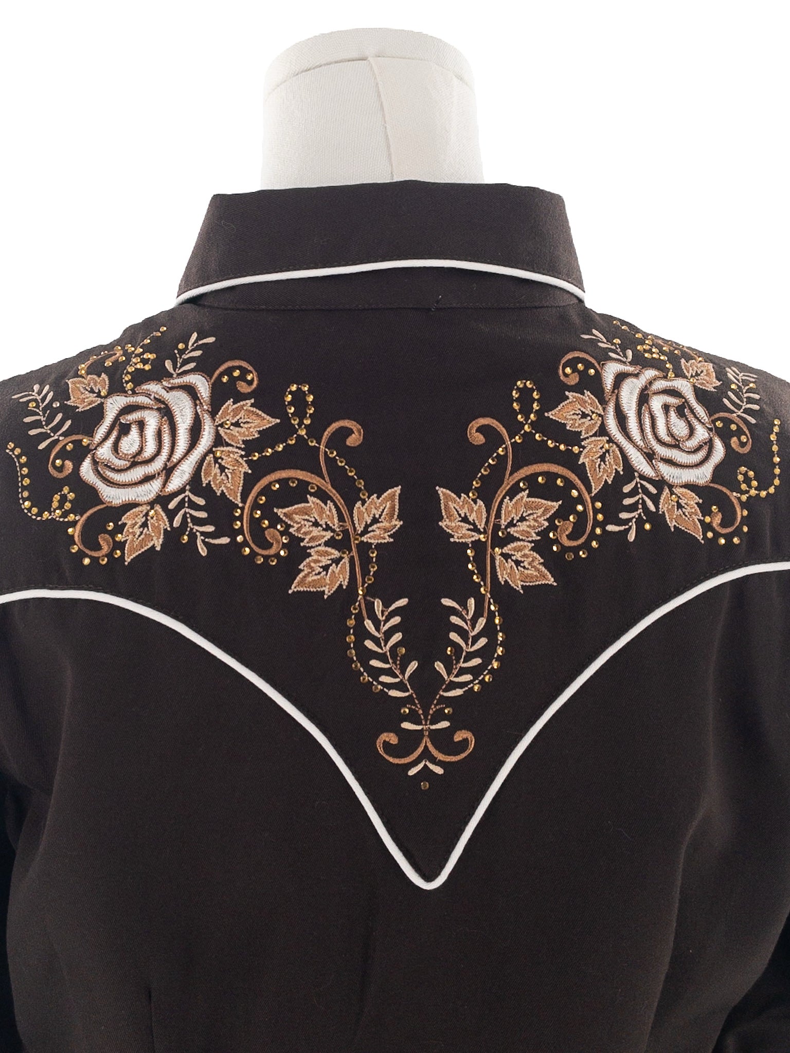 Panhandle Slim Brown Embroidered Polyester Blend Long Sleeve Size L Blouse