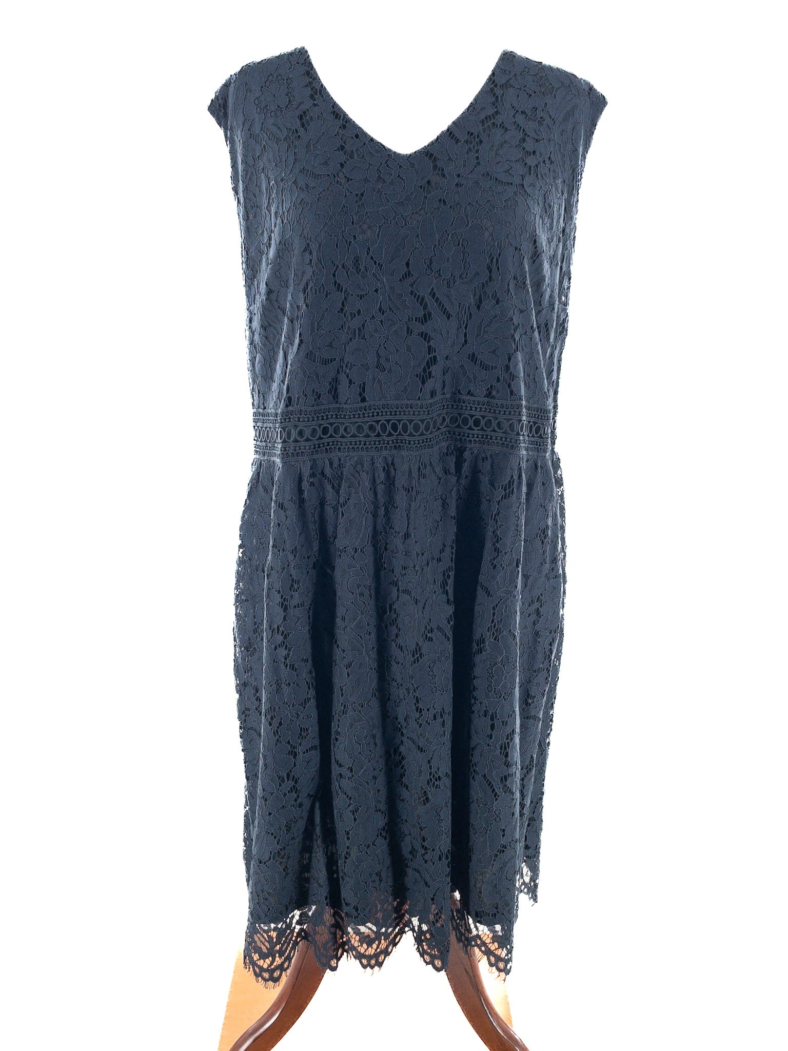 Ulla Popken Navy Lace Cotton Blend Sleeveless Size 28W+ Dress