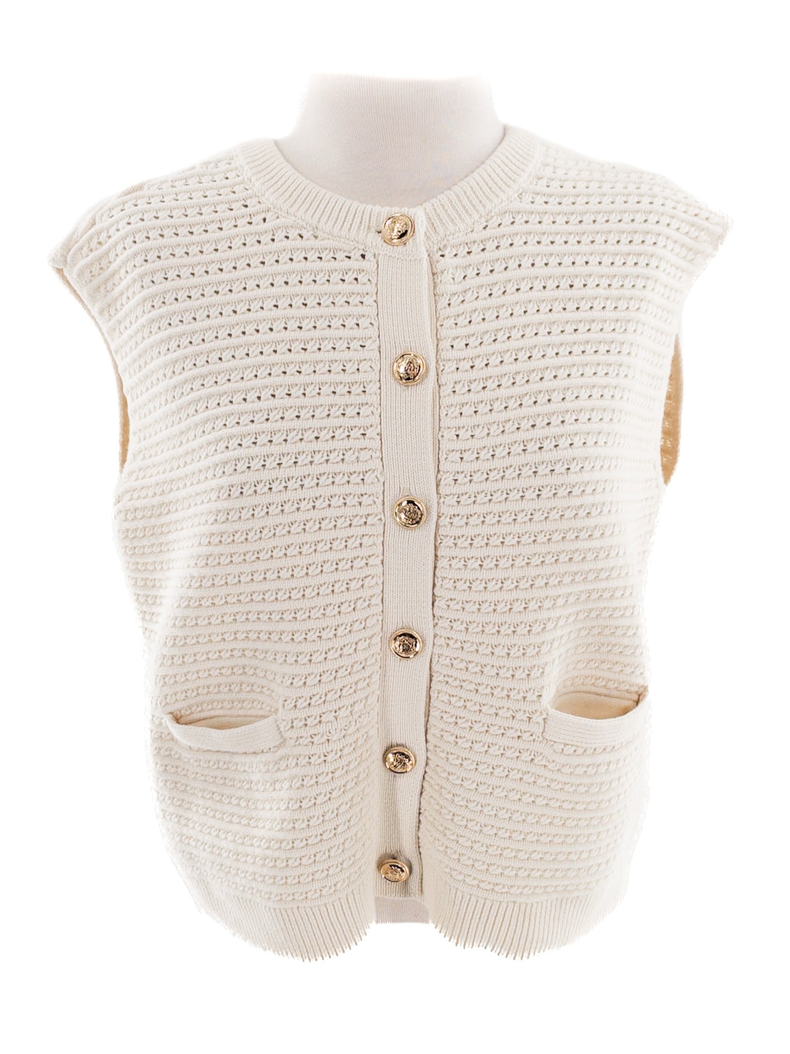 Magaschoni Ivory Button Down Cotton Size M Sweater Vest