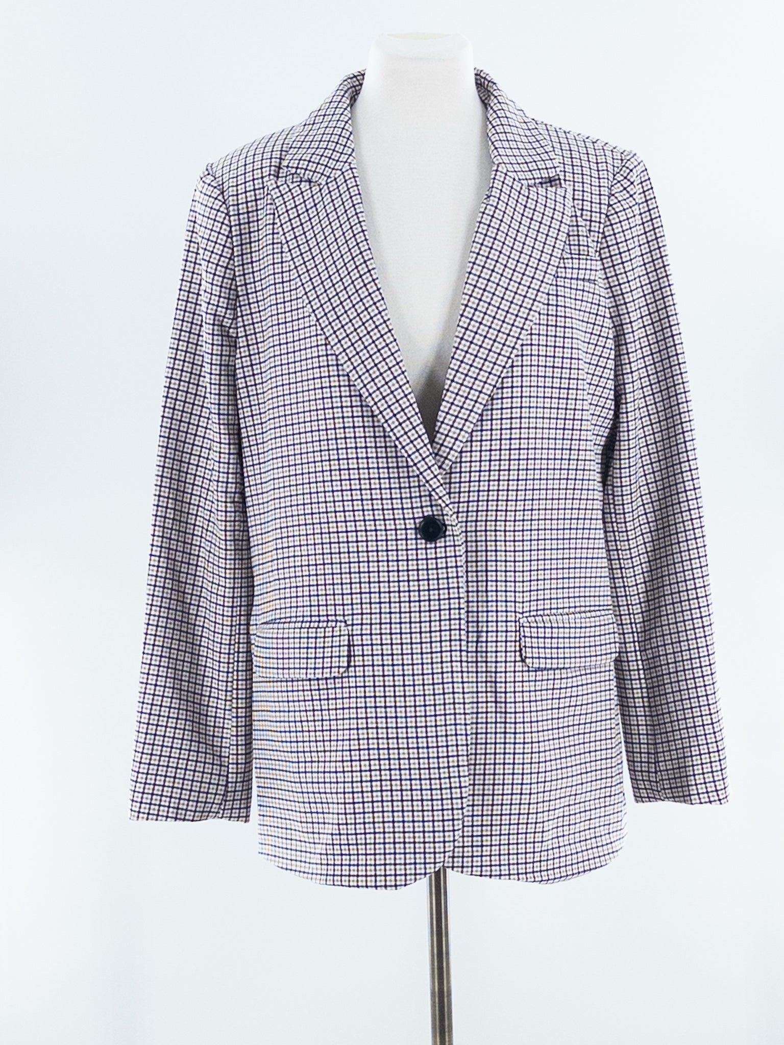 Vince Camuto Cream Multi Plaid Polyester Size L Blazer