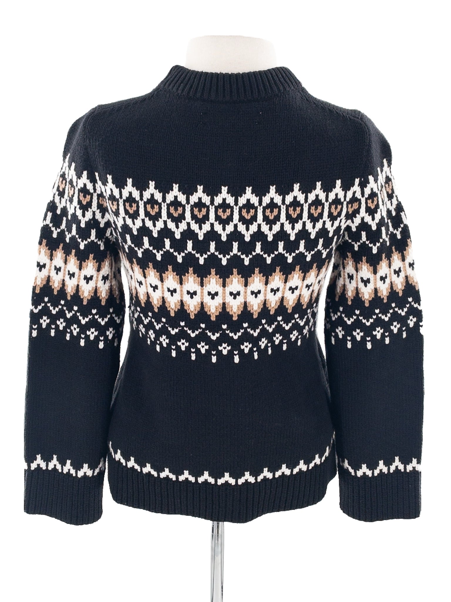 Loft Black Ivory Fair Isle Cotton Blend Size M Cardigan