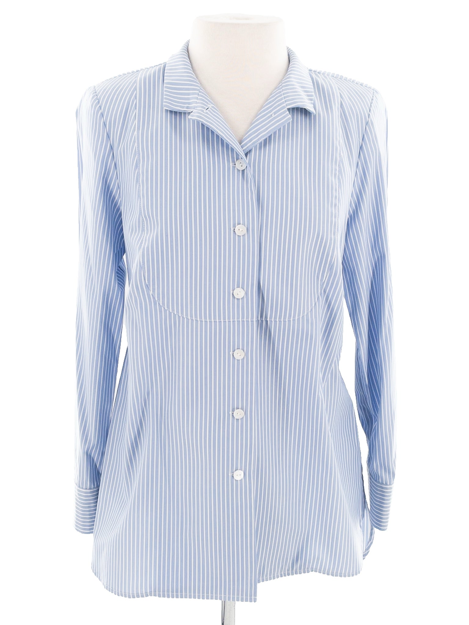 Nina Mclemore Blue White Stripe Cotton Long Sleeve Size 2 Blouse