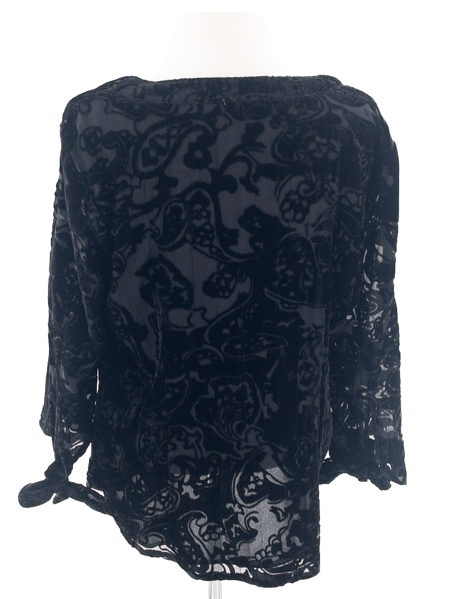 Coldwater Creek Black Flocked Velvet Long Sleeve Size M Blouse