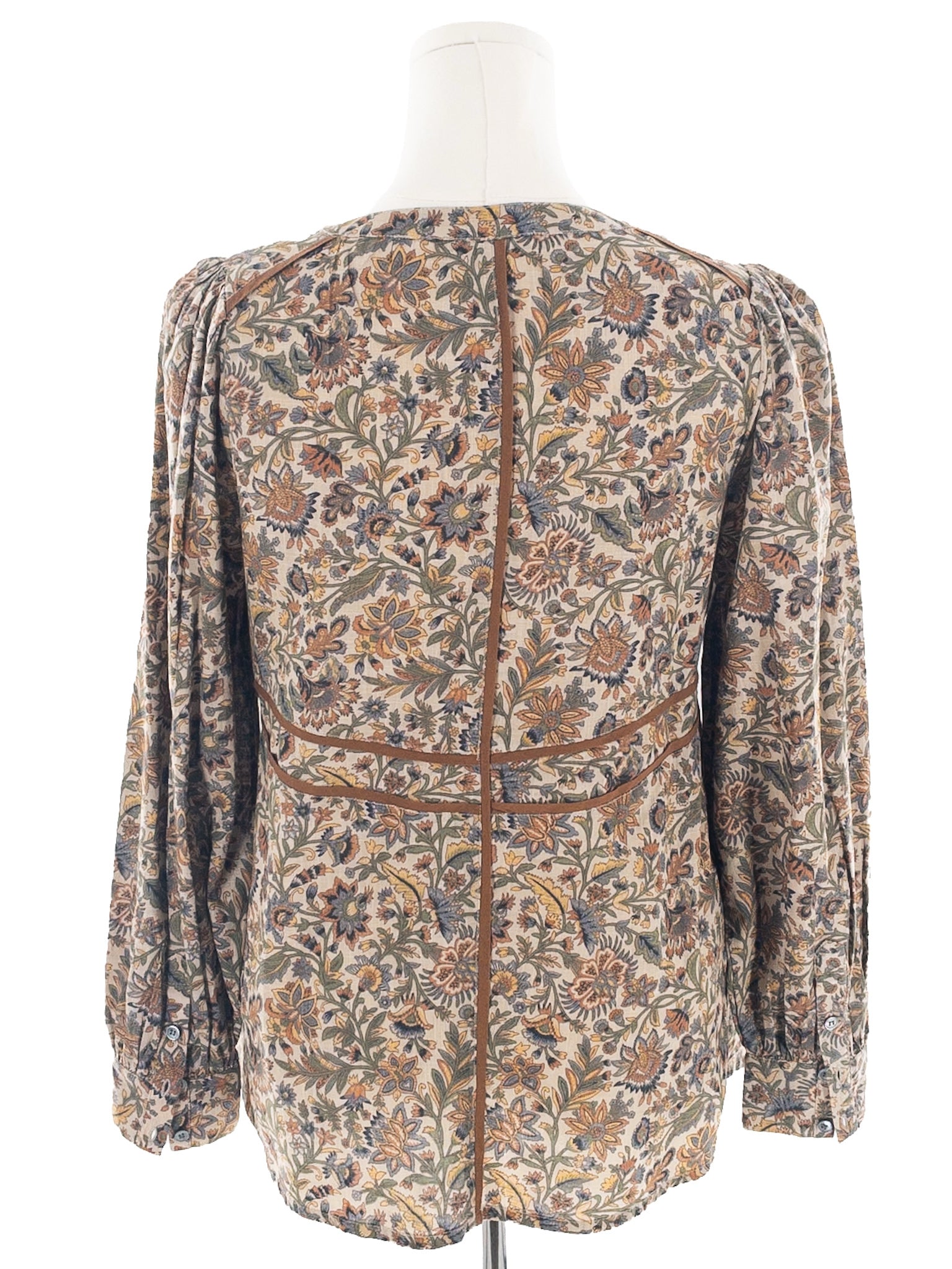 Soeur Tan Multi Floral Cotton Long Sleeve Size 10 Blouse