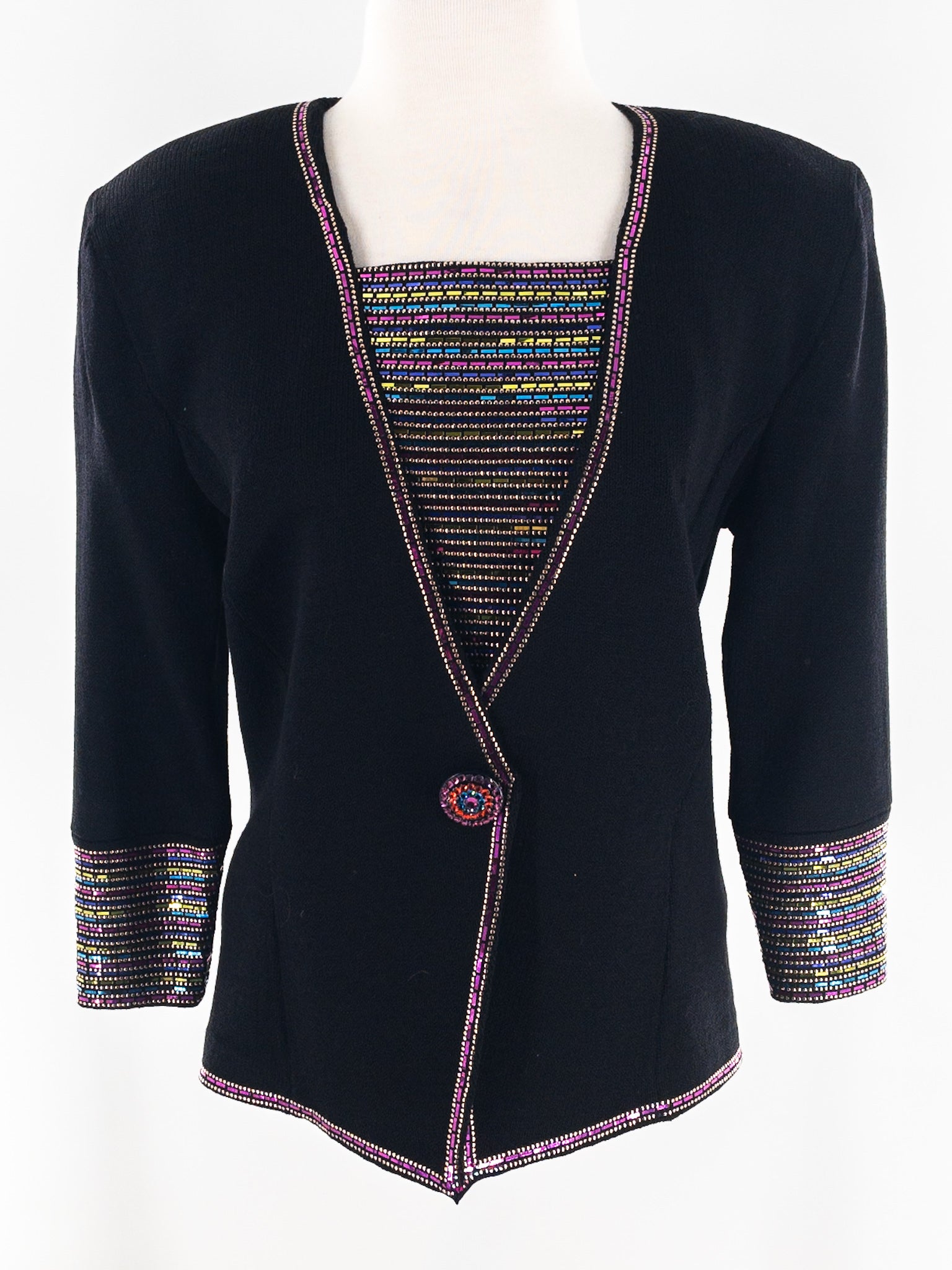 St. John Black Multi Sequin Knit Size 10 Skirt Suit