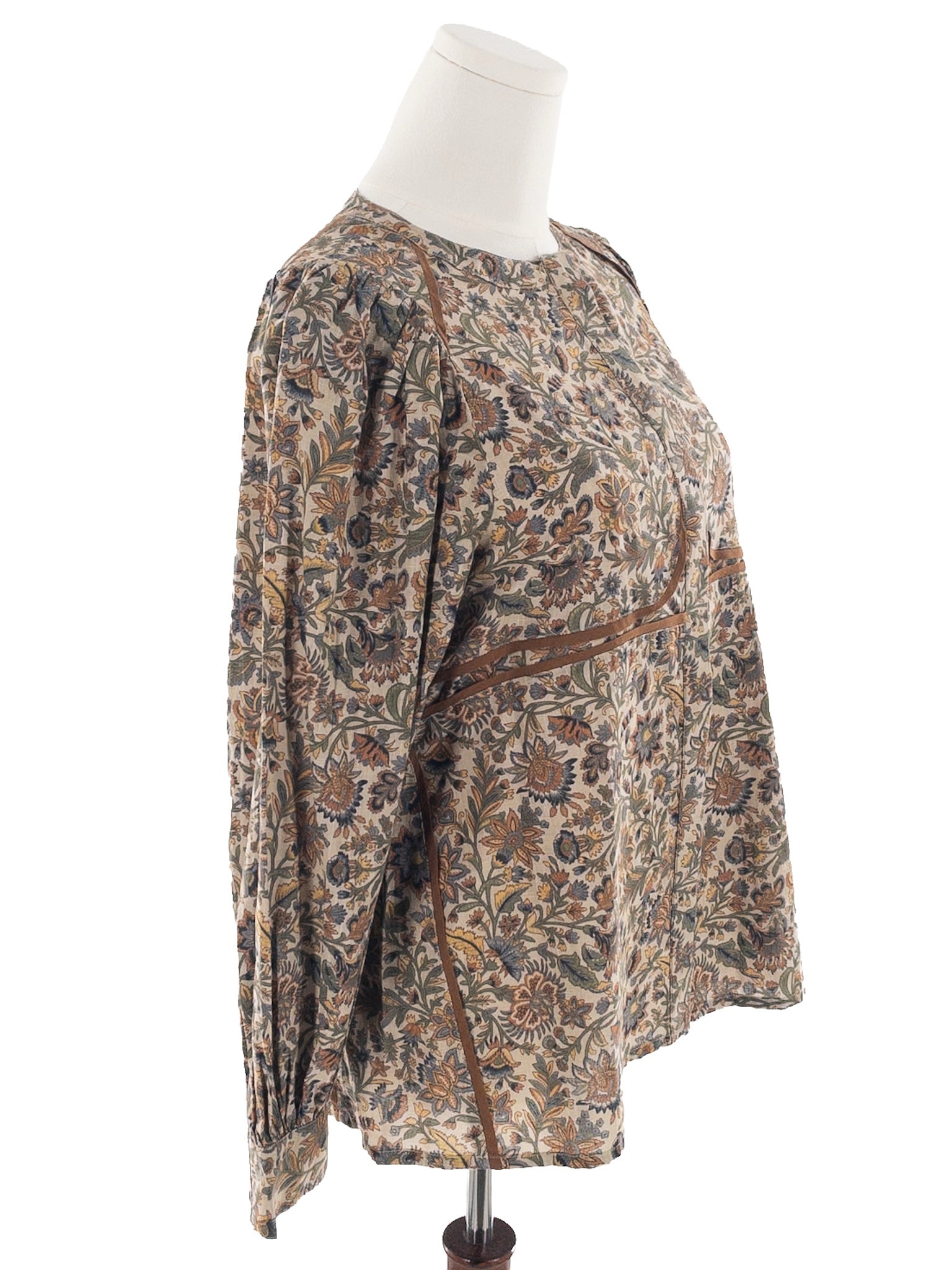Soeur Tan Multi Floral Cotton Long Sleeve Size 10 Blouse