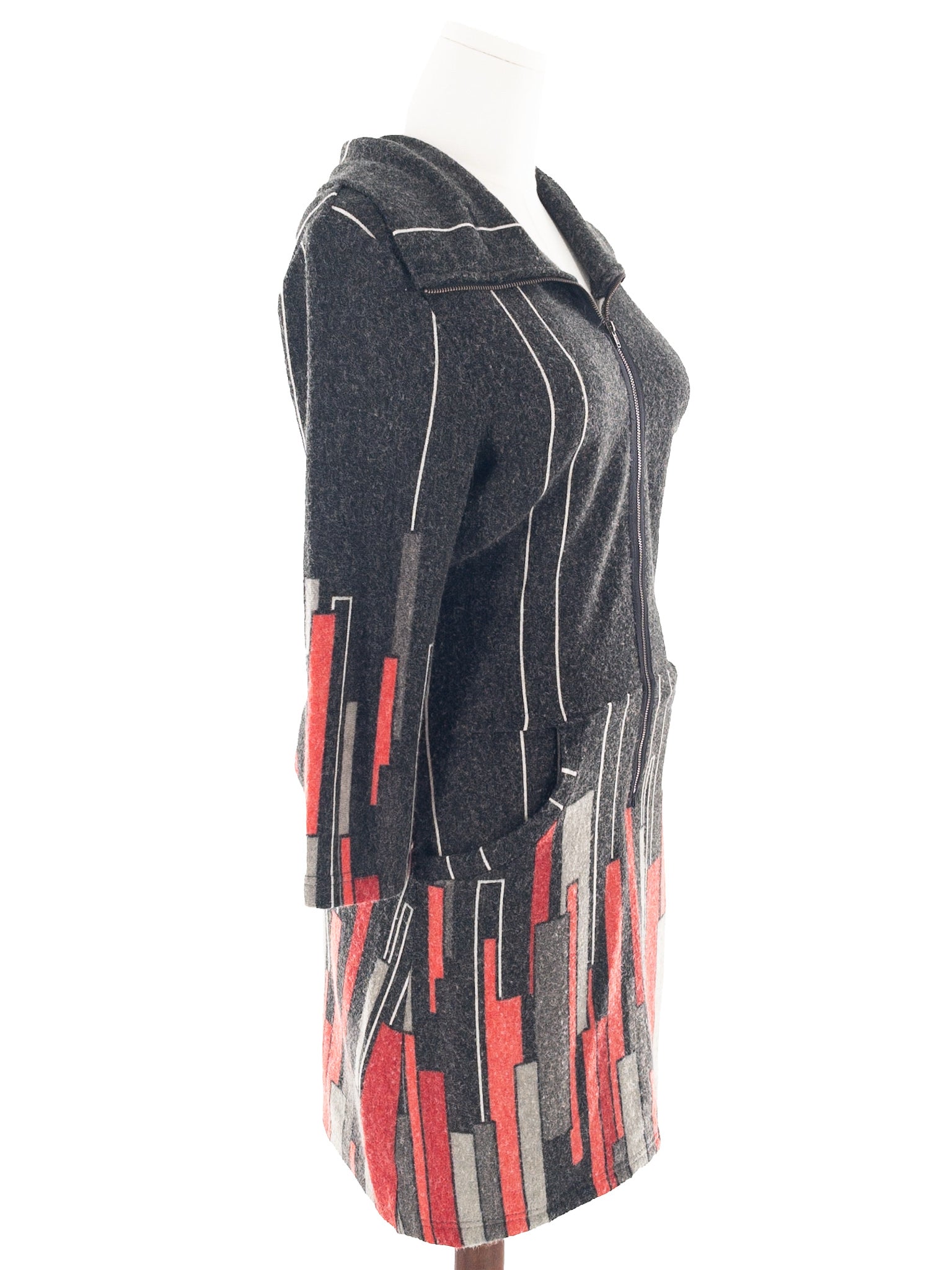 Papillon Charcoal Zip Acrylic Blend Long Sleeve Size L Dress