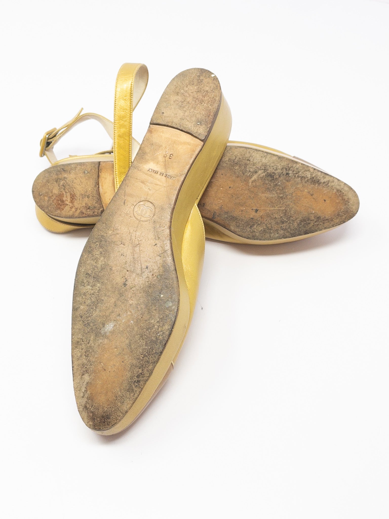 Chanel Gold Color Block Leather 8.5 Shoes