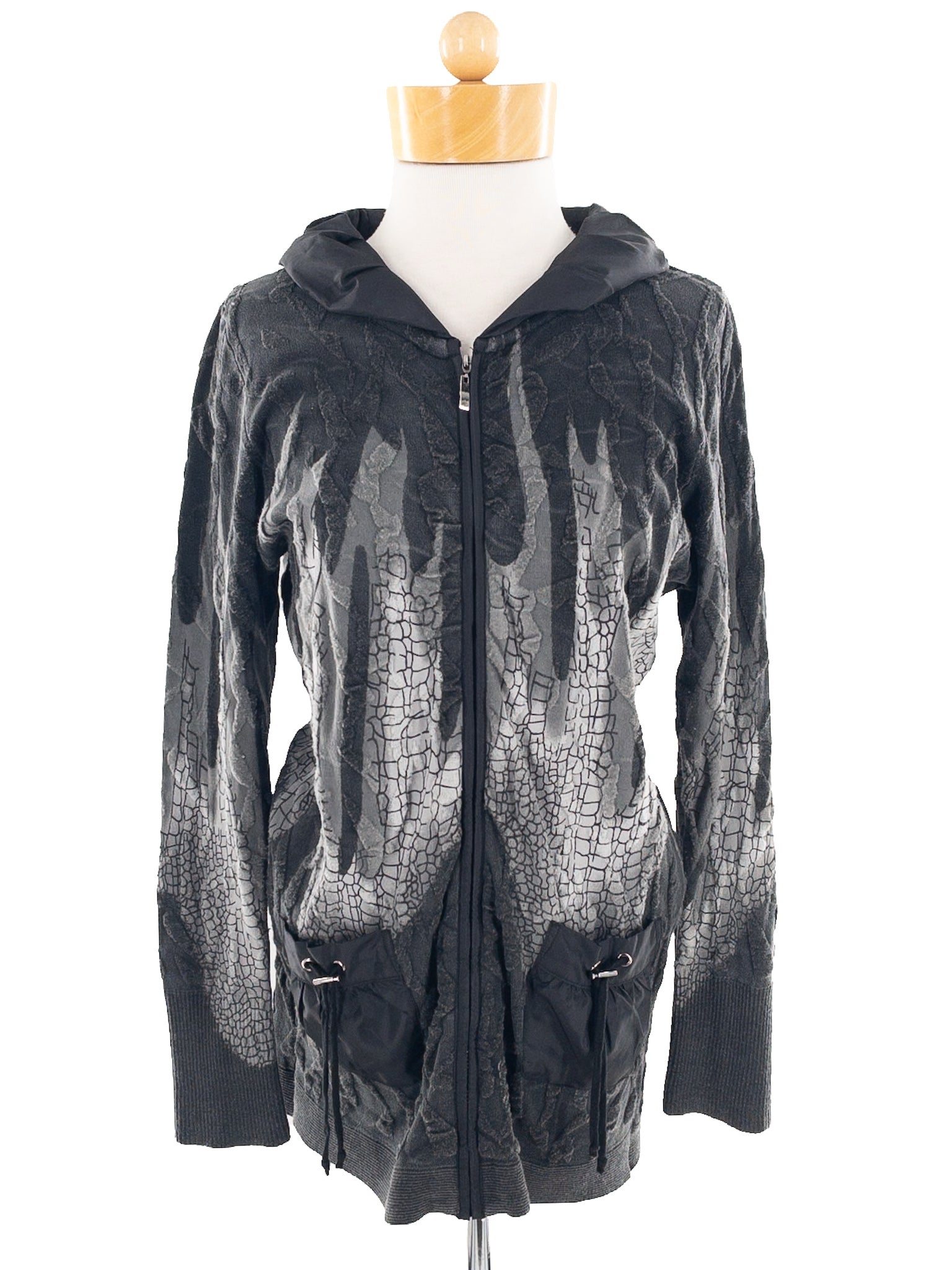 Elena Wang Gray Black Print Acrylic Blend Size M Cardigan