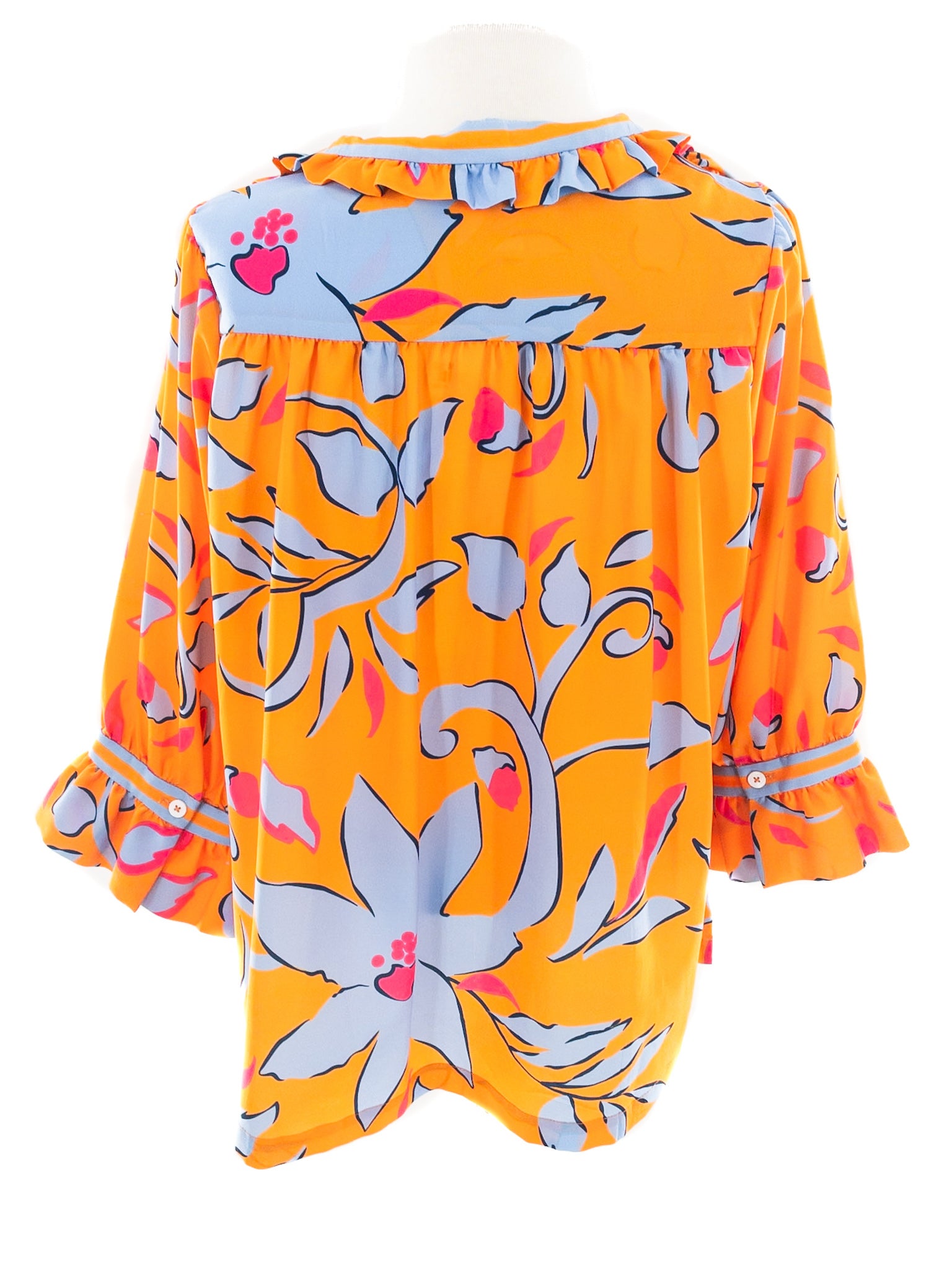 Gretchen Scott Orange Blue Print Polyester Long Sleeve Size M Blouse