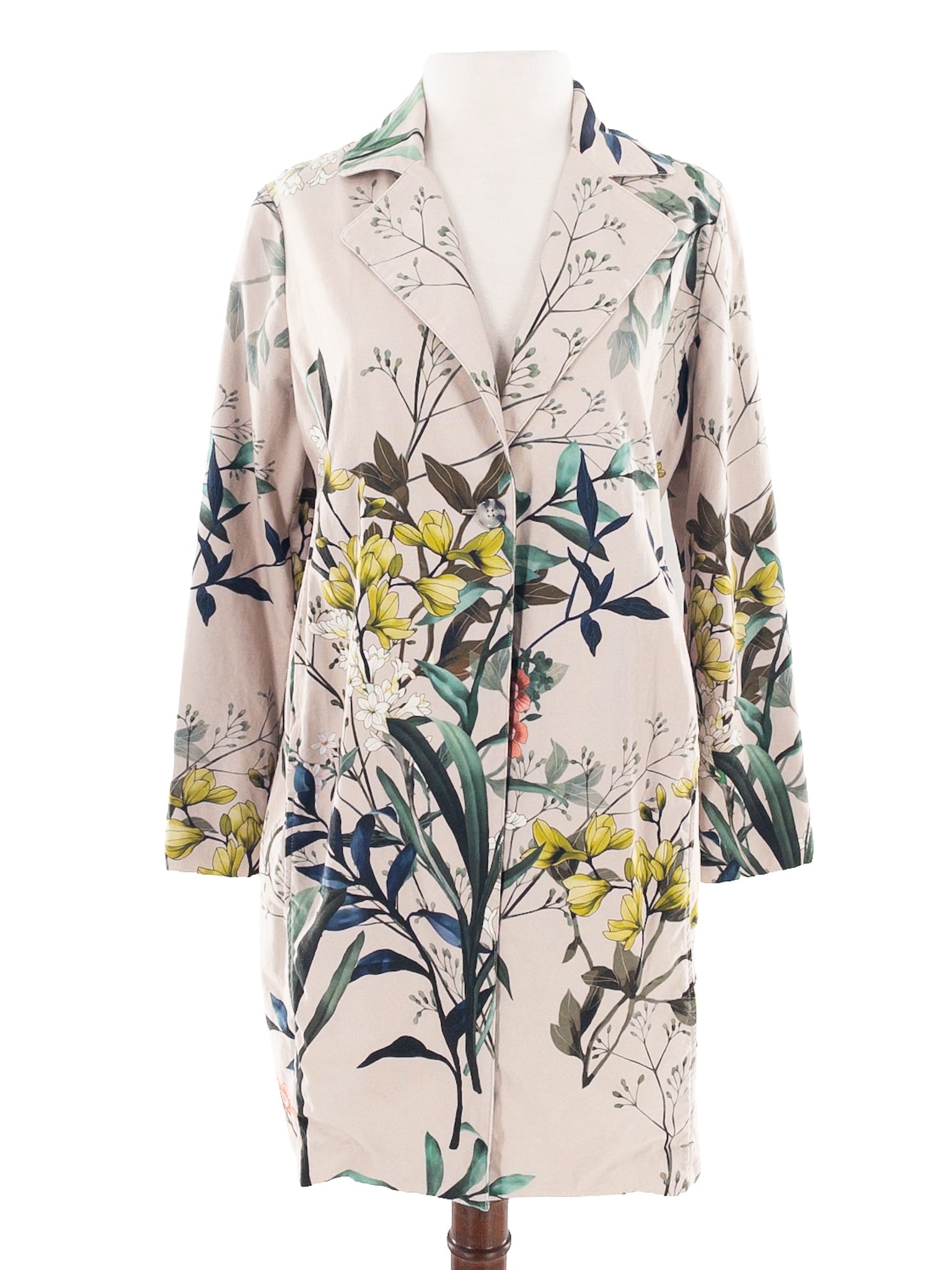 Chicos Tan Multi Floral Cotton Blend Size 6 Coat