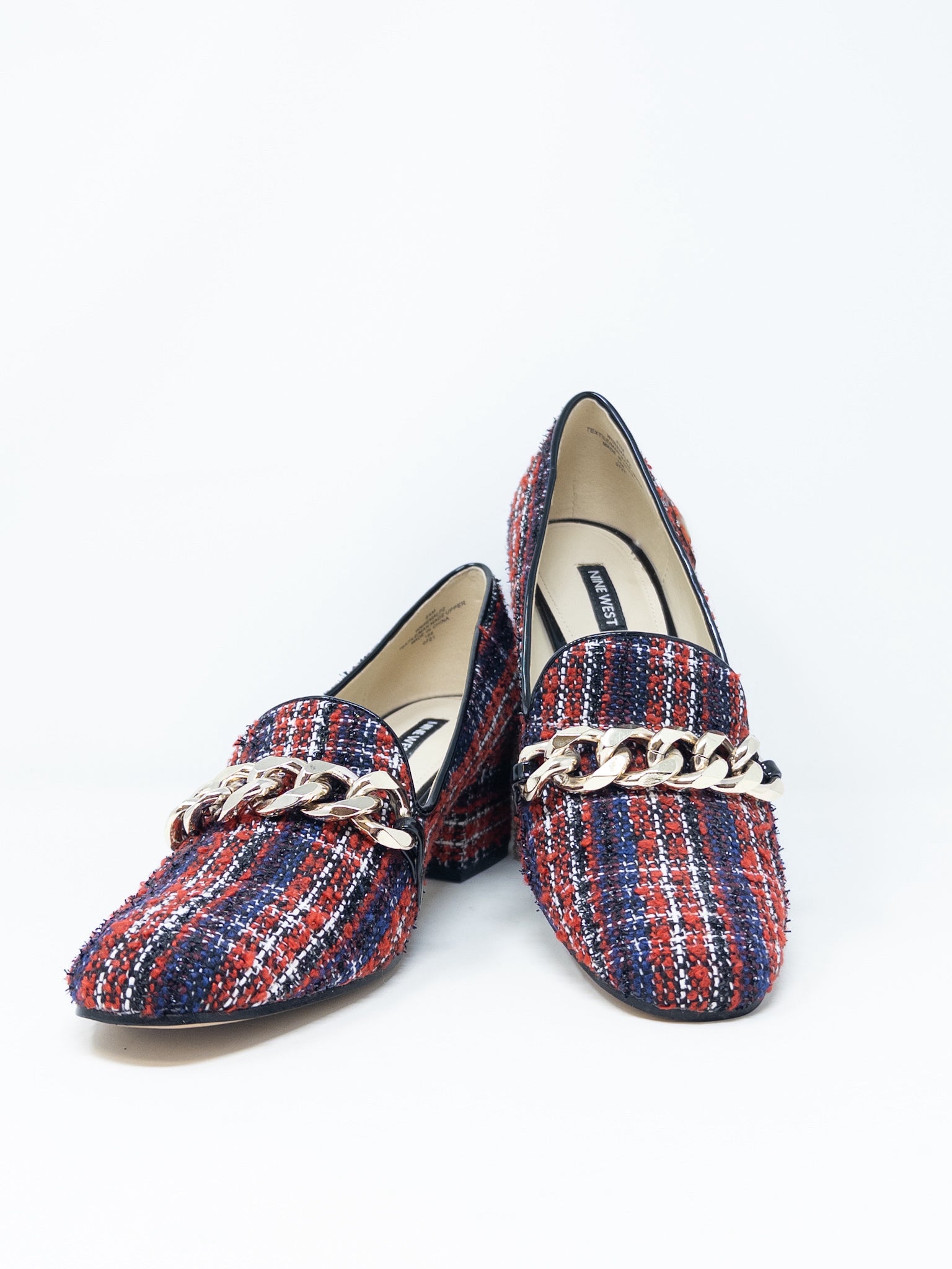 Nine West Red Navy Plaid Tweed 8.5 Pumps