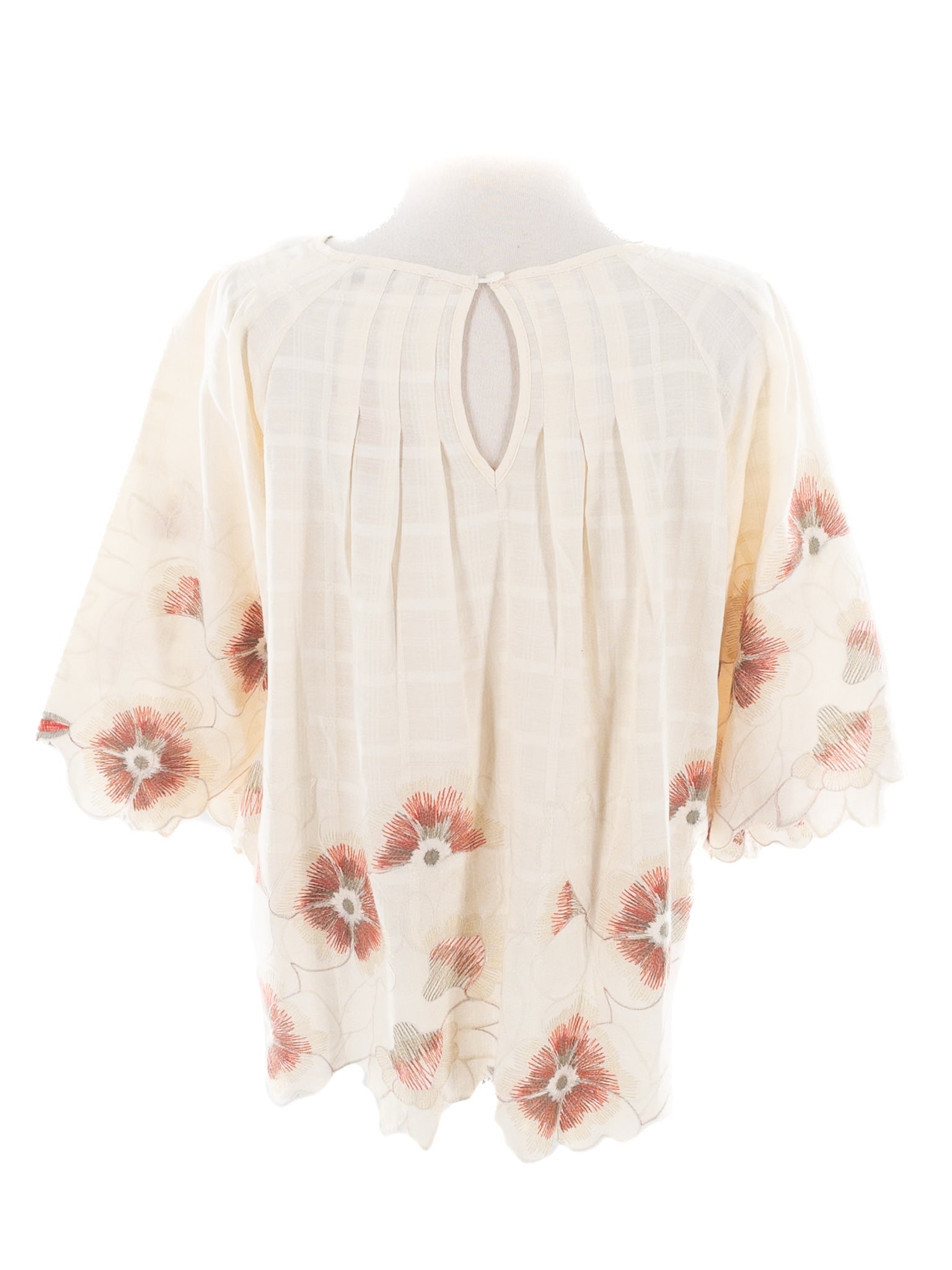 See and Be Seen Ivory Orange Embroidered Cotton Scoop Neck Size S Blouse