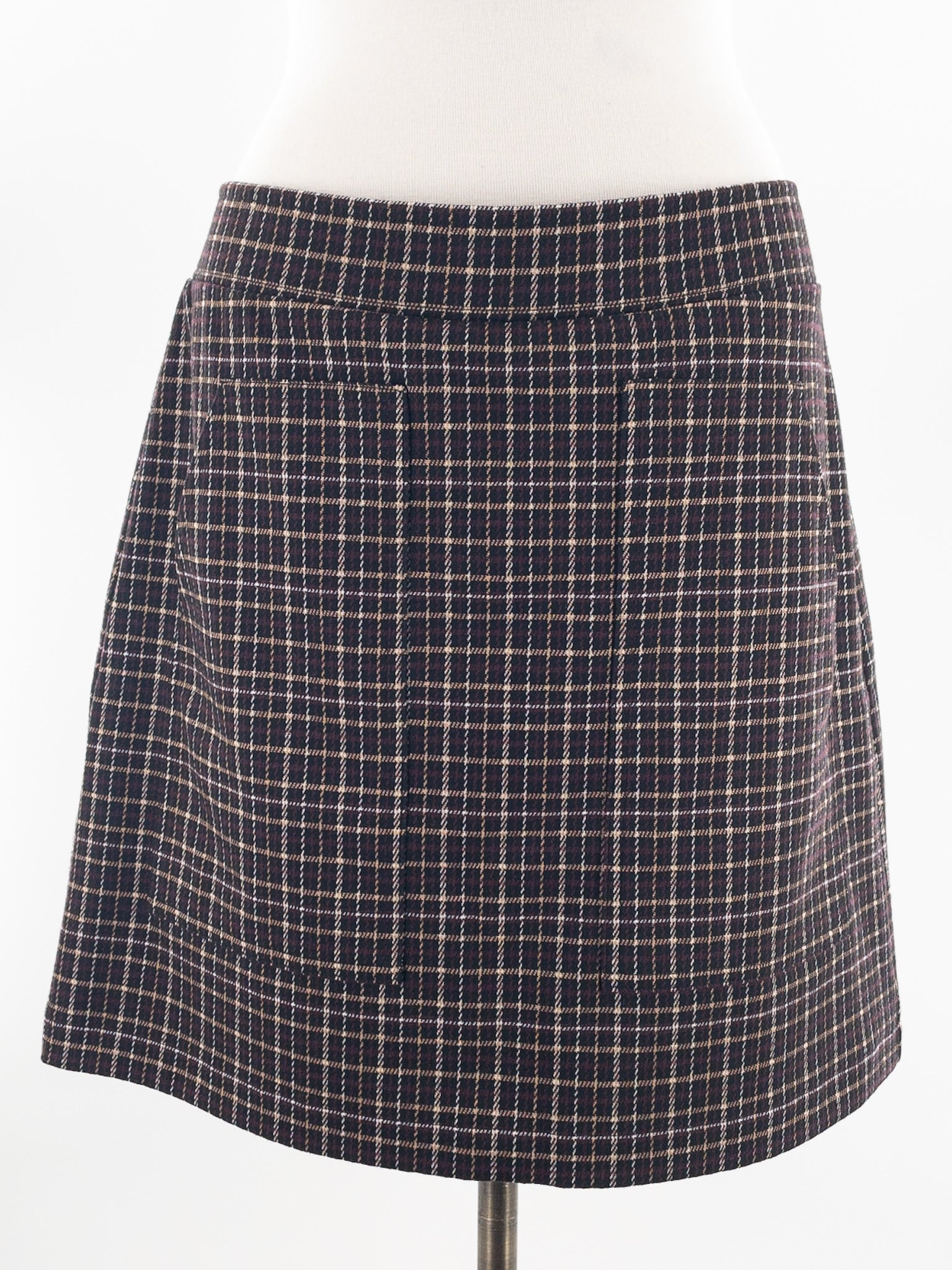 Loft Maroon Tan Plaid Polyester Blend Size M Skirt