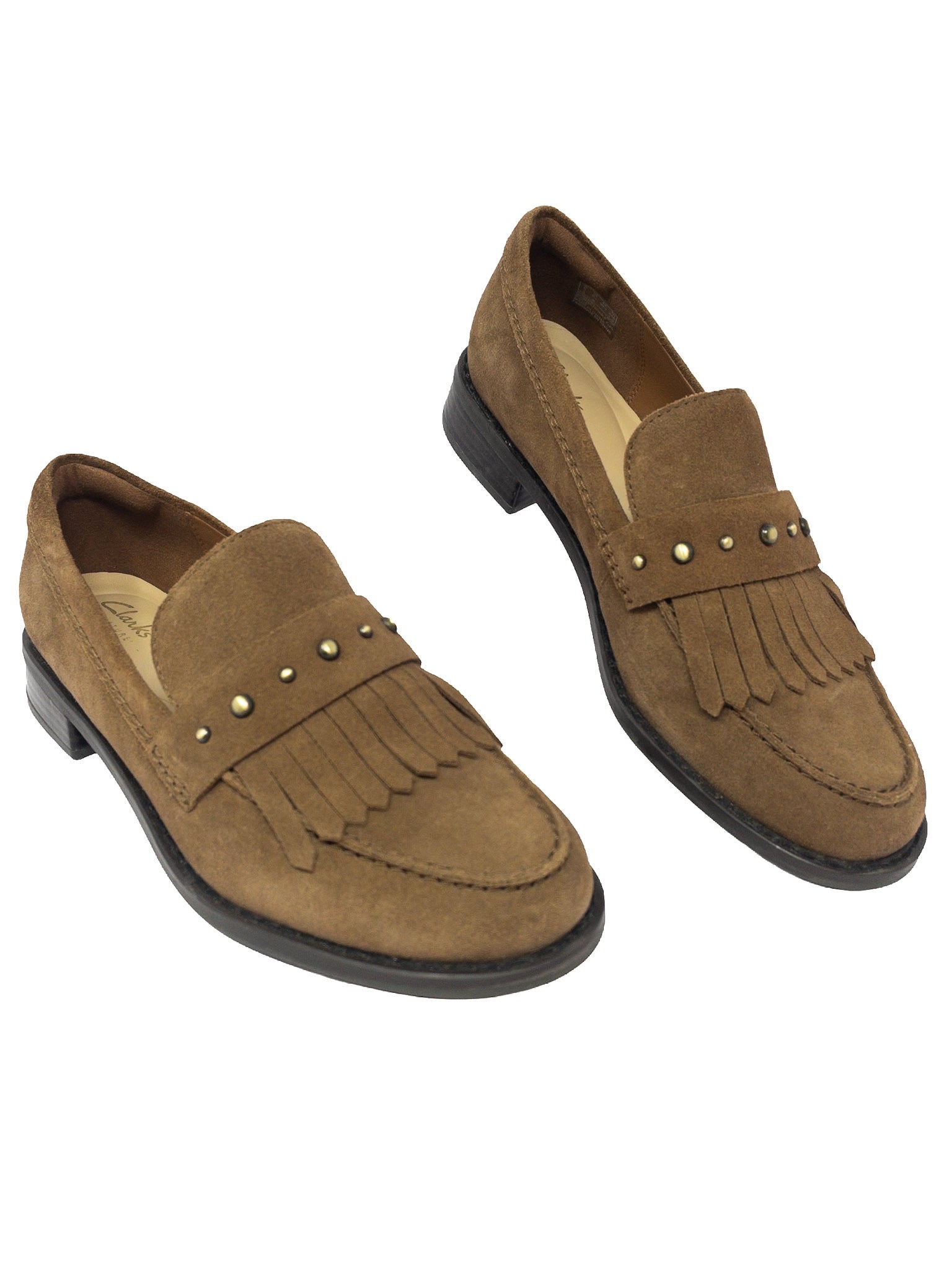 Clarks Brown Fringe Suede 8.5 Loafers