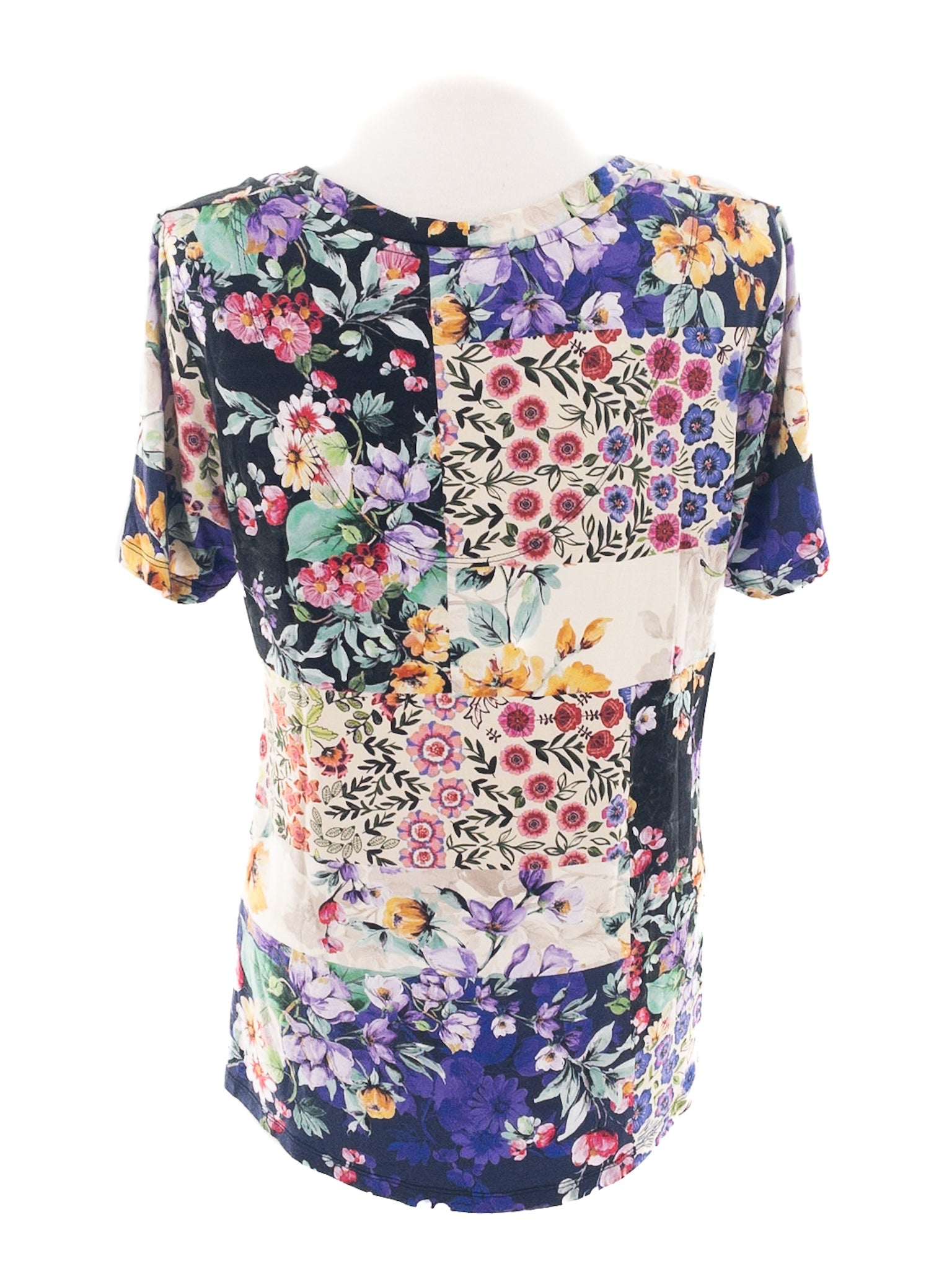Johnny Was Blue Multi Floral Viscose Blend Short Sleeve Size M T Shirt