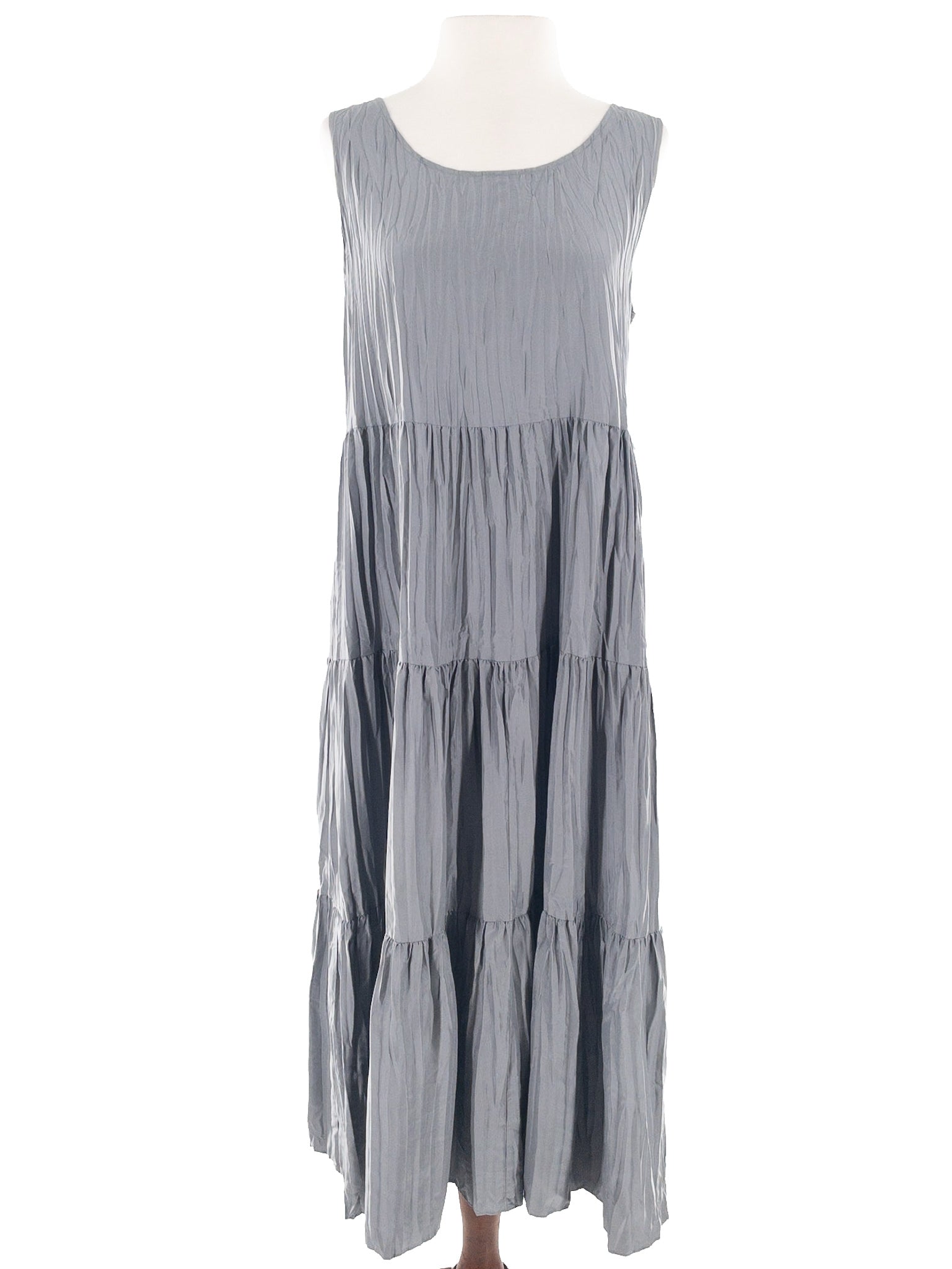 Eileen Fisher Gray Crinkle Silk Sleeveless Size 6 Dress