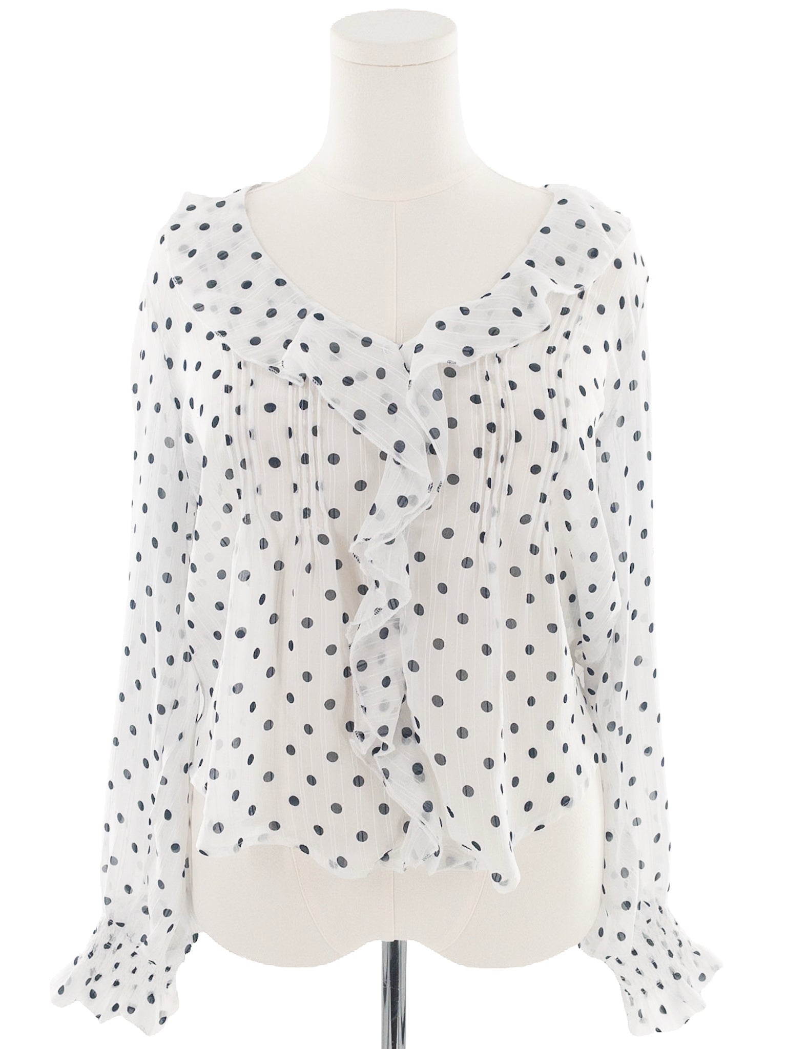 And Now This White Navy Dots Polyester Long Sleeve Size M Blouse