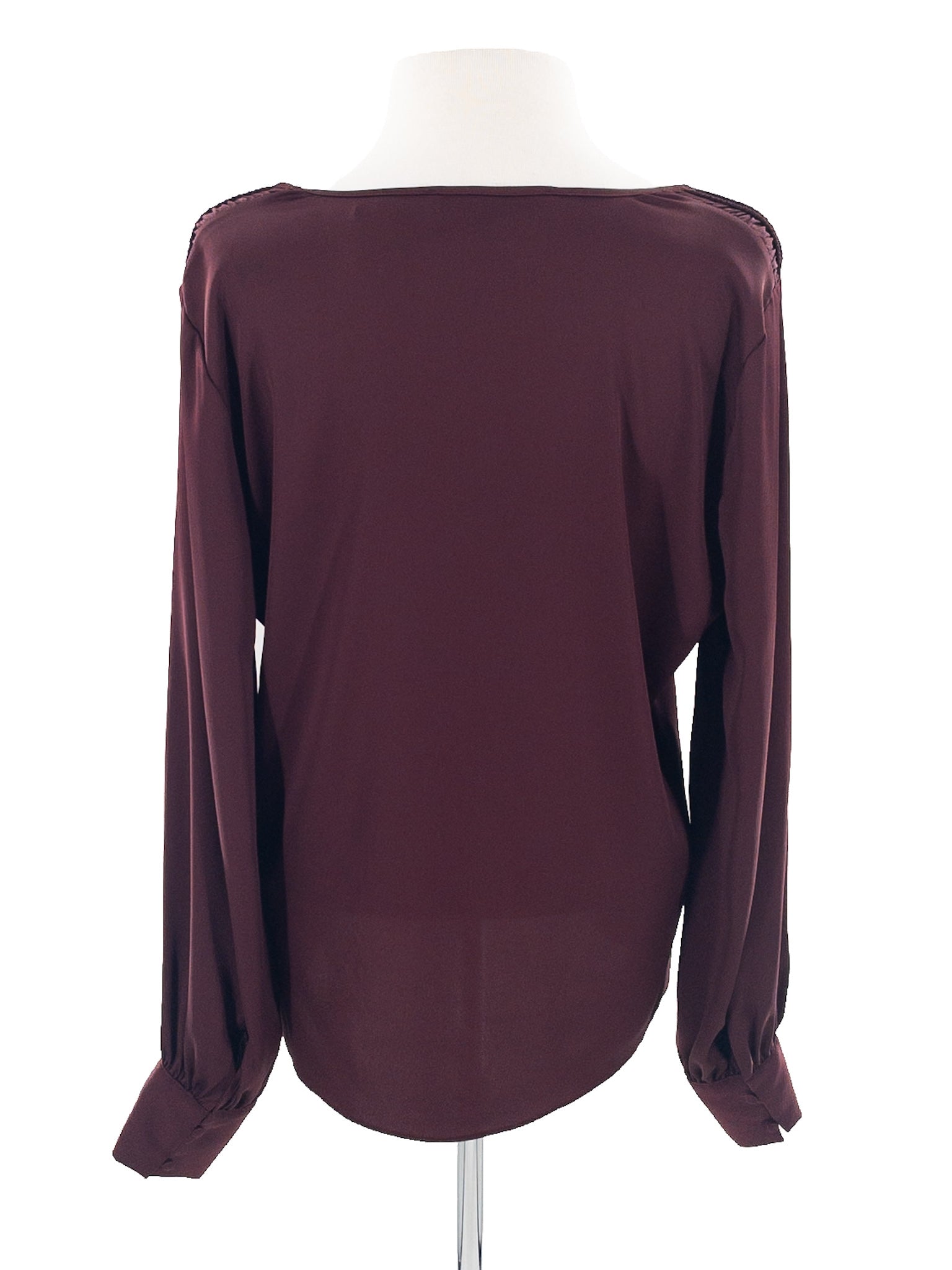 White House Black Market Wine Smocked Polyester Long Sleeve Size M Blouse