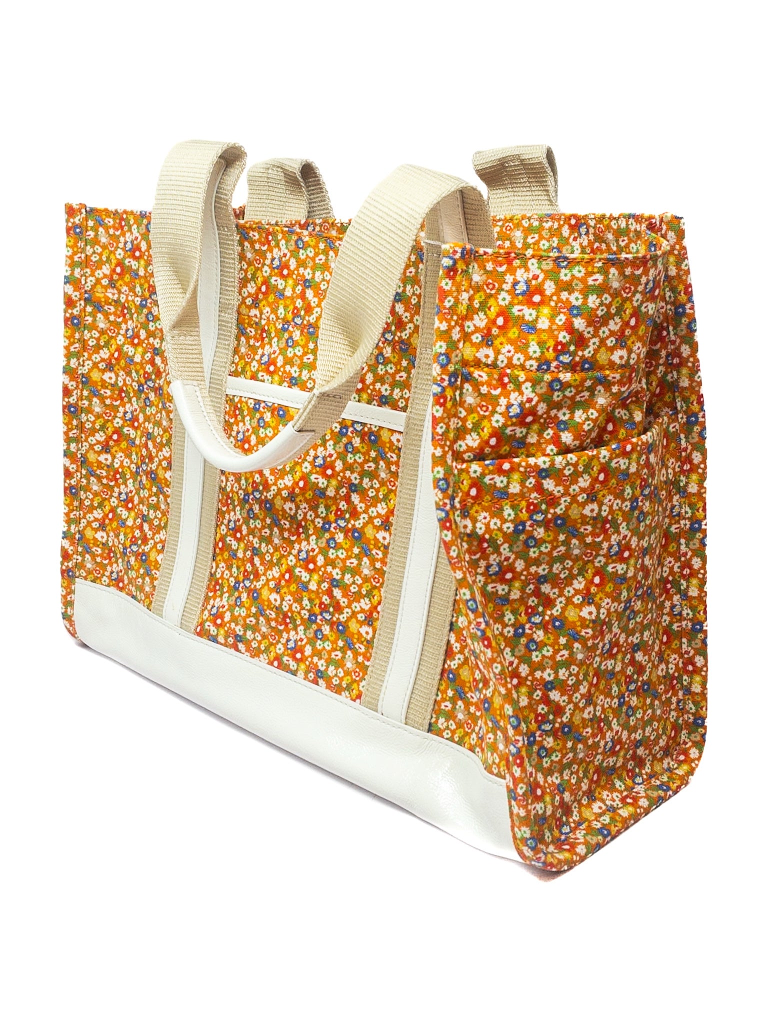 Tory Burch Orange Multi Floral Canvas Tote