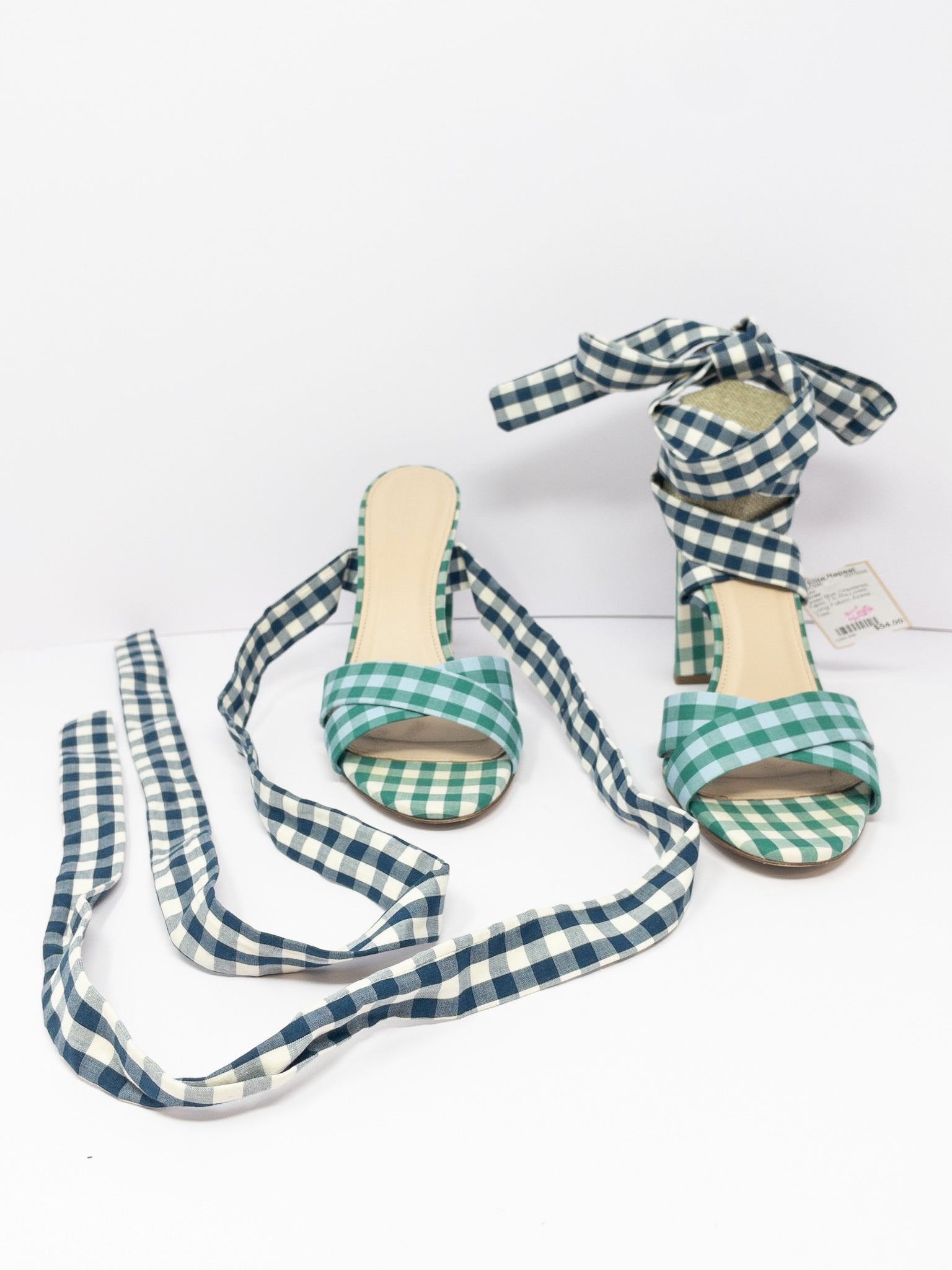 J Crew Green Blue Checkered Fabric 7.5 Shoes