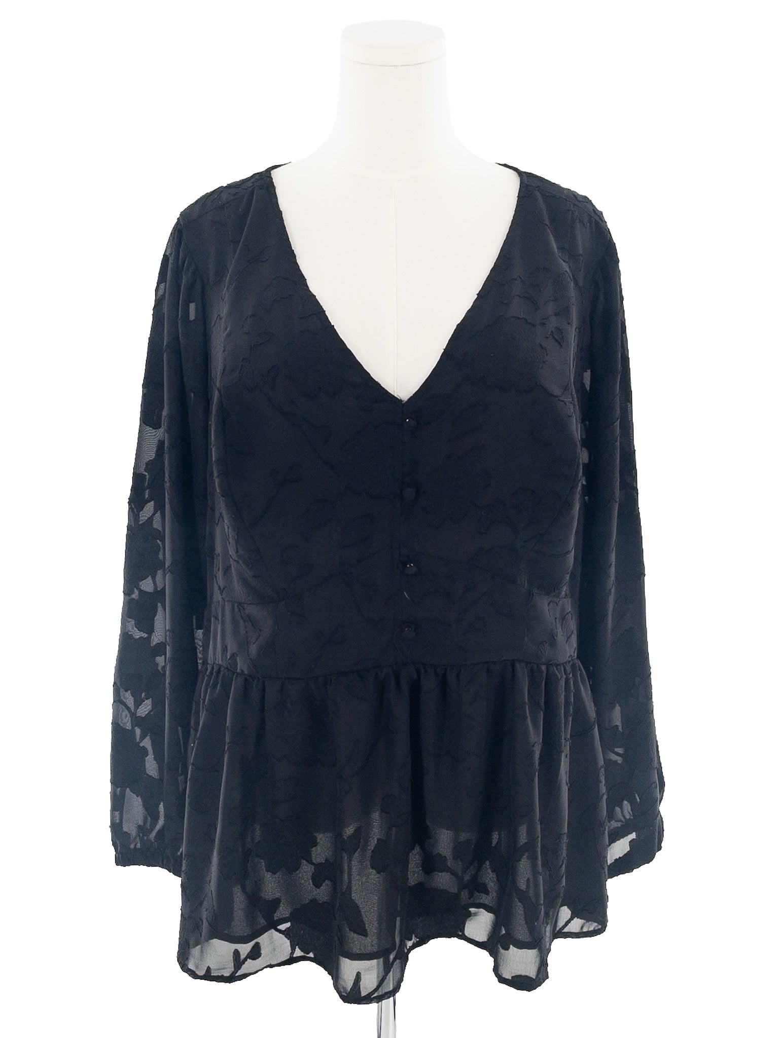 Torrid Black Shadow Print Polyester Long Sleeve Size 3X Blouse