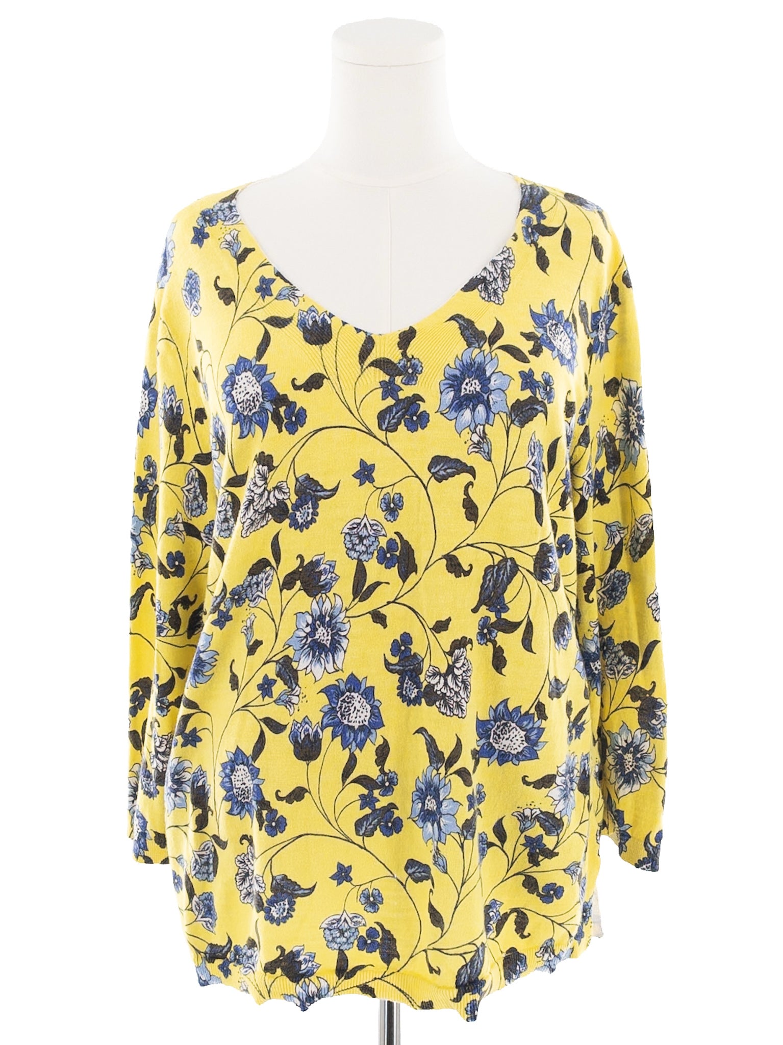 Talbots Yellow Black Floral Cotton Size XL Sweaters