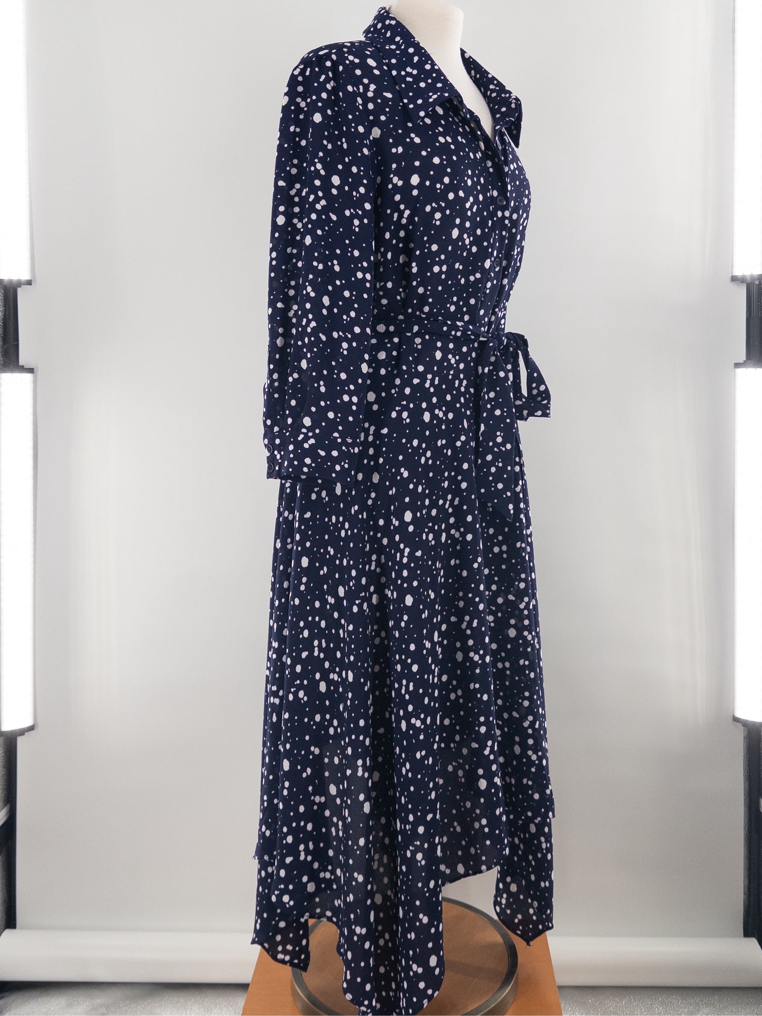 Eliza J Navy White Polka Dot Polyester 3/4 Sleeve Size 14 Dress