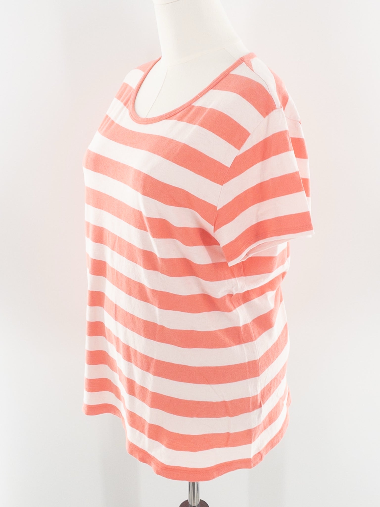 J Crew Coral Pink Stripe Cotton Short Sleeve Size XXL T Shirt