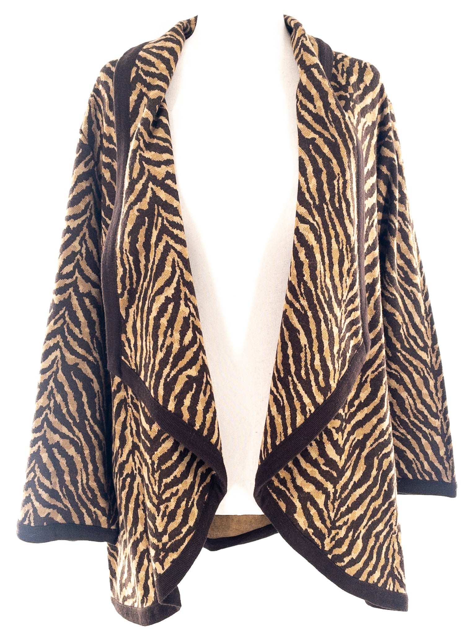 Nina Leonard Tan Brown Animal Print Acrylic Size 1X Cardigan