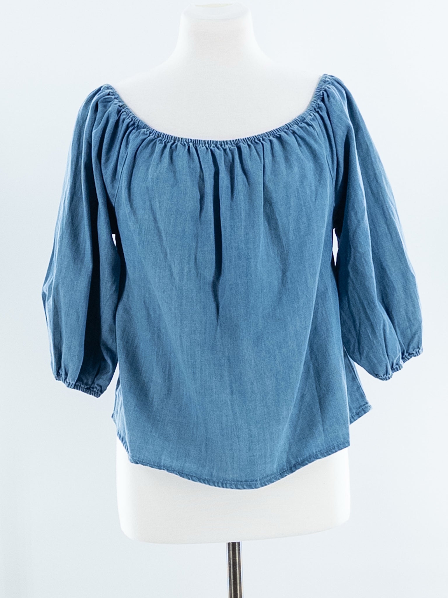 Sanctuary Blue Cotton Blend Puff Sleeve Size S Blouse