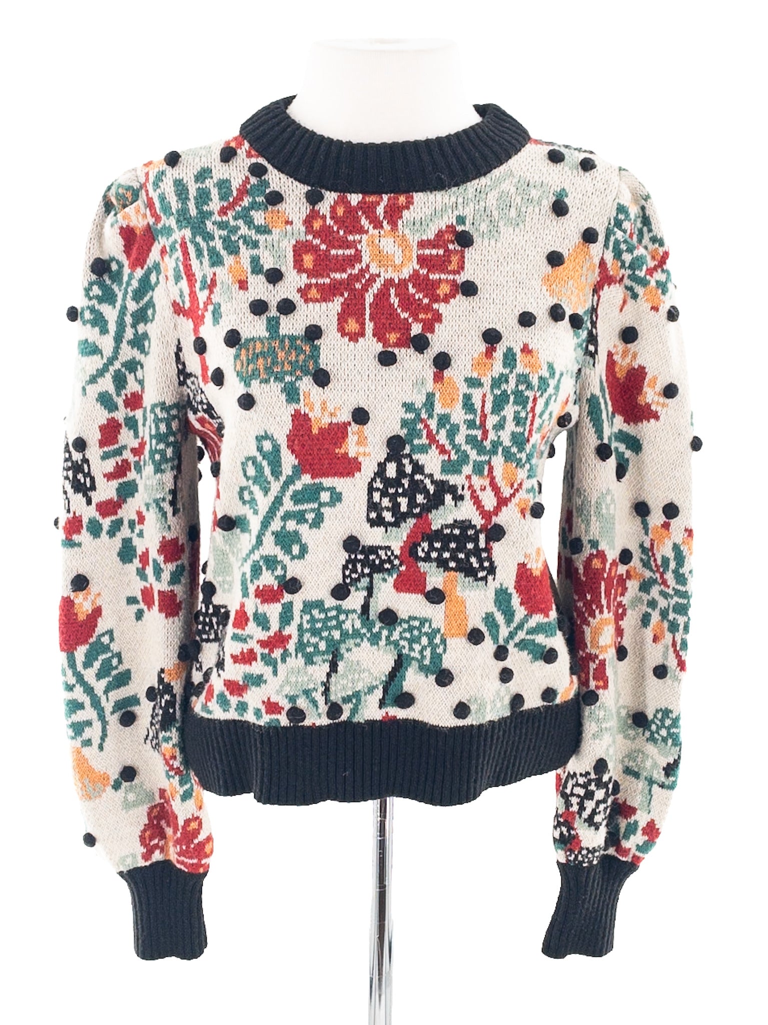 Farm Rio Red Black Floral Acrylic Blend Size S Sweaters