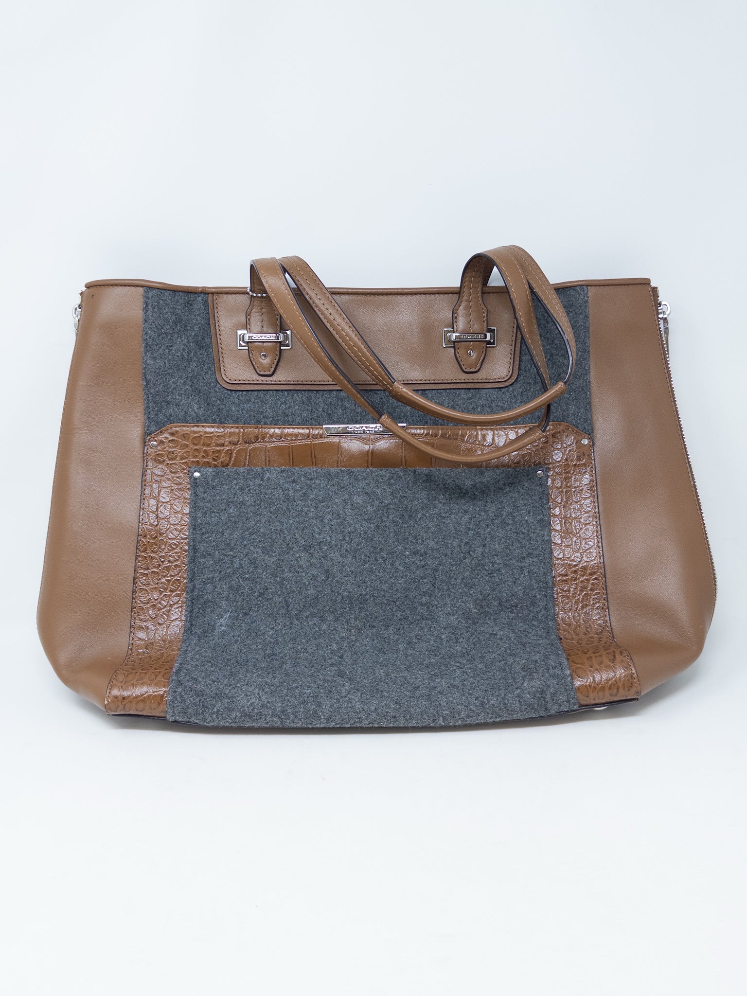 Coach Tan Gray Zip Mixed Media Tote