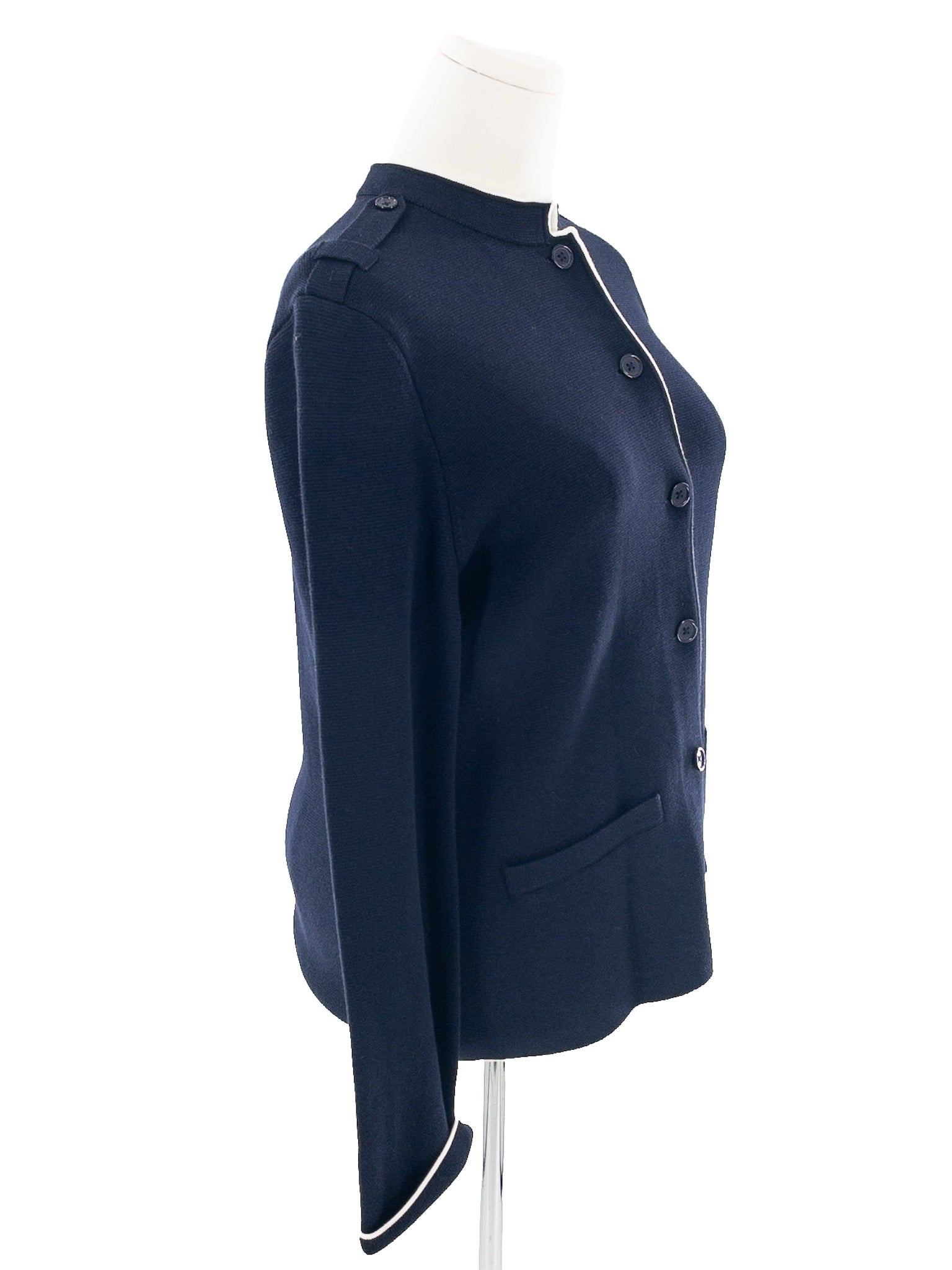 Talbots Navy White Piping Cotton Blend Size L Cardigan
