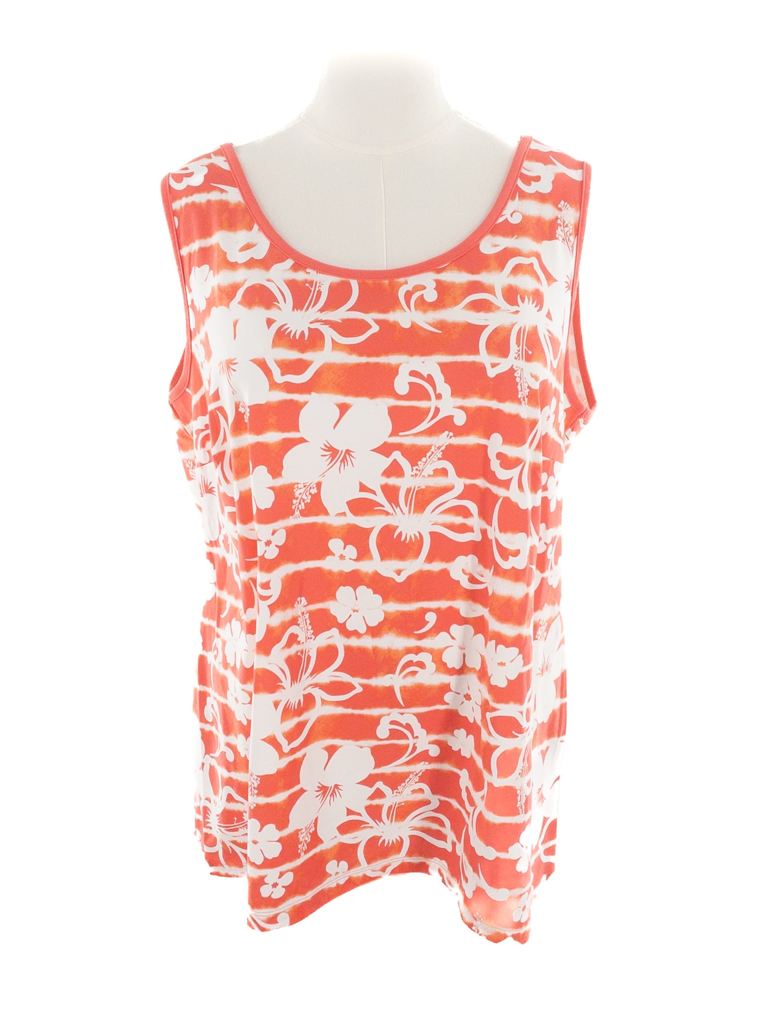 Lands End Coral White Tropical Cotton Blend Sleeveless Size 2X T Shirt