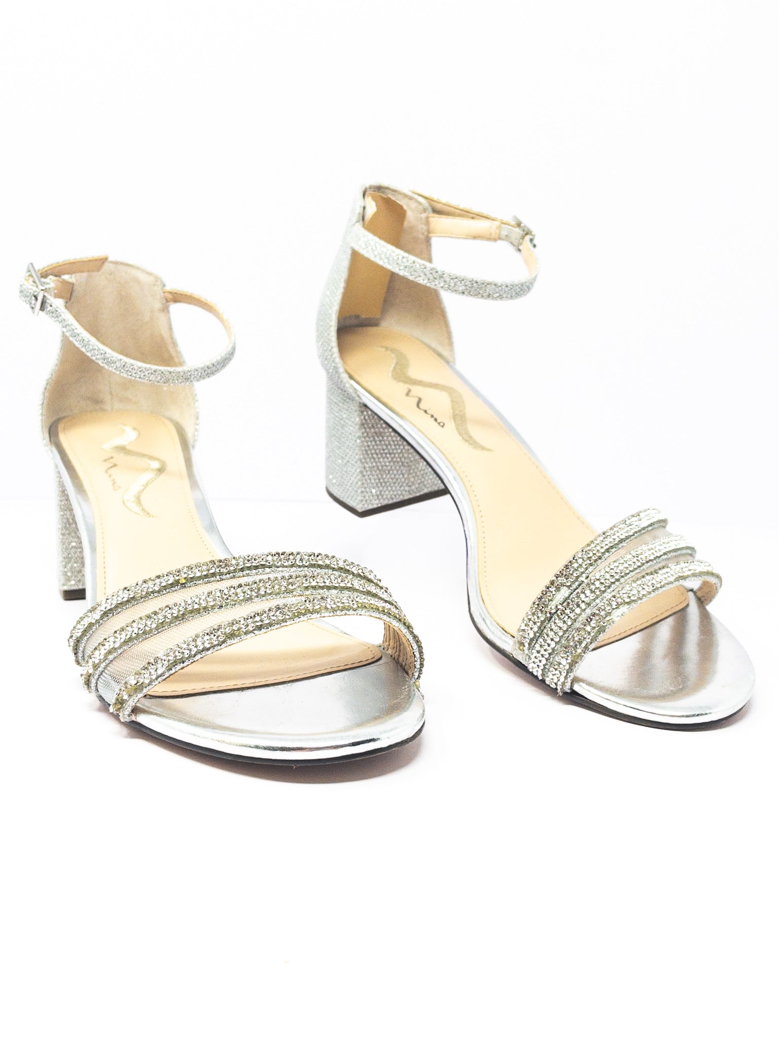 Nina Silver Rhinestone Fabric 8.5 Pumps