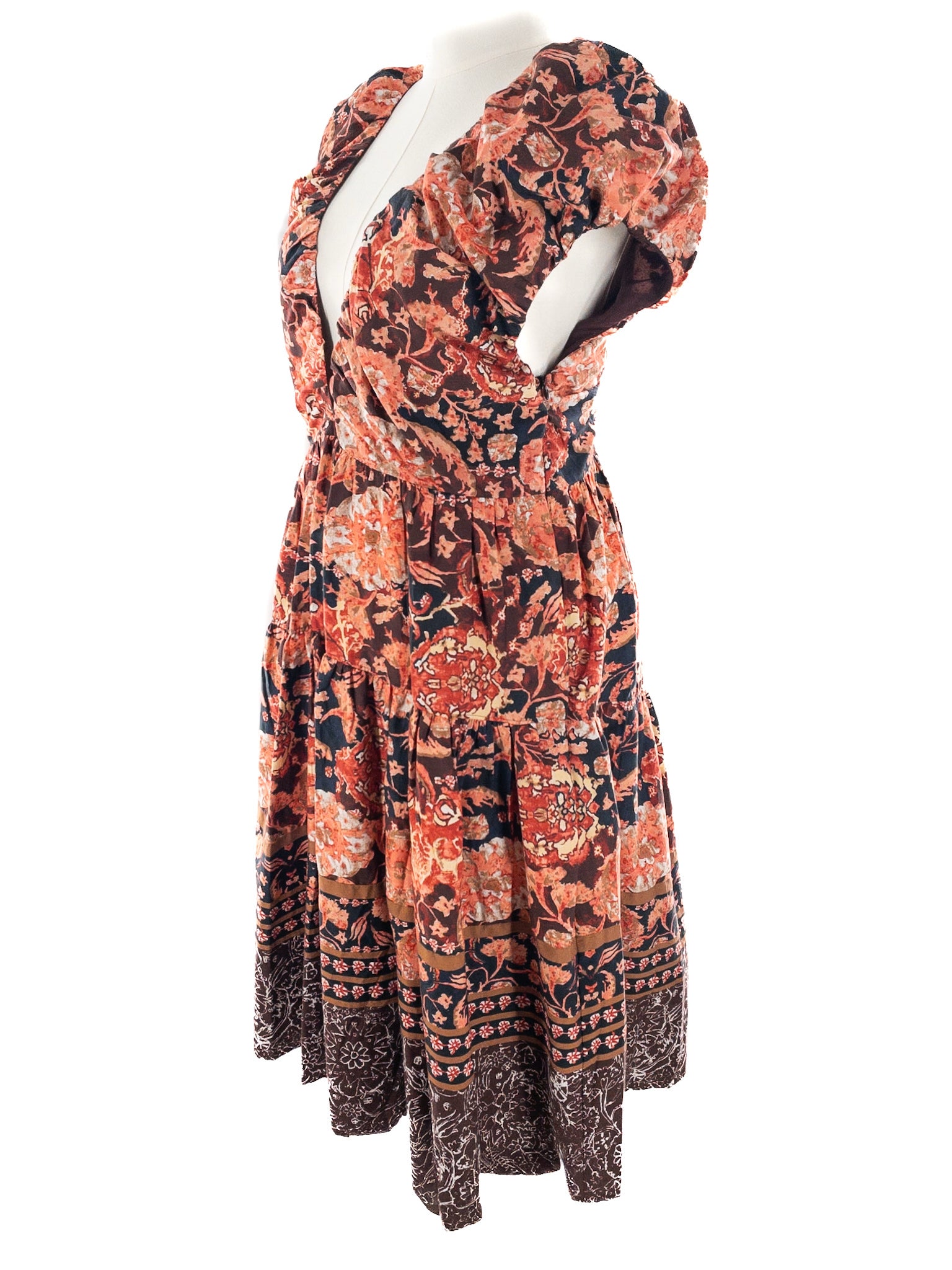 Anthropologie Orange Multi Floral Cotton Puff Sleeve Size 12 Dress