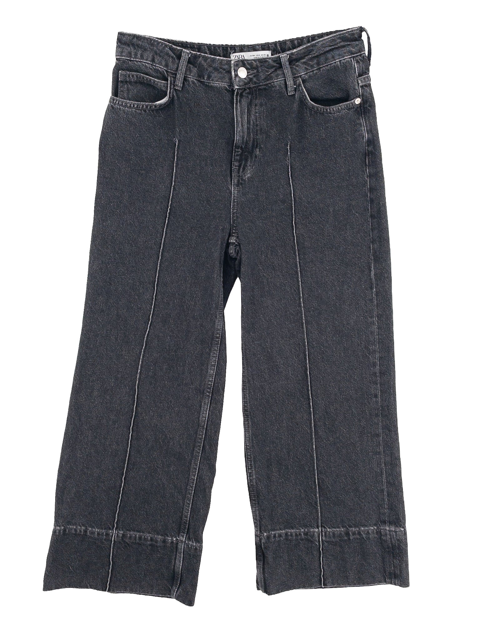 Zara Black Washed Denim Wide Leg Size 6 Jeans