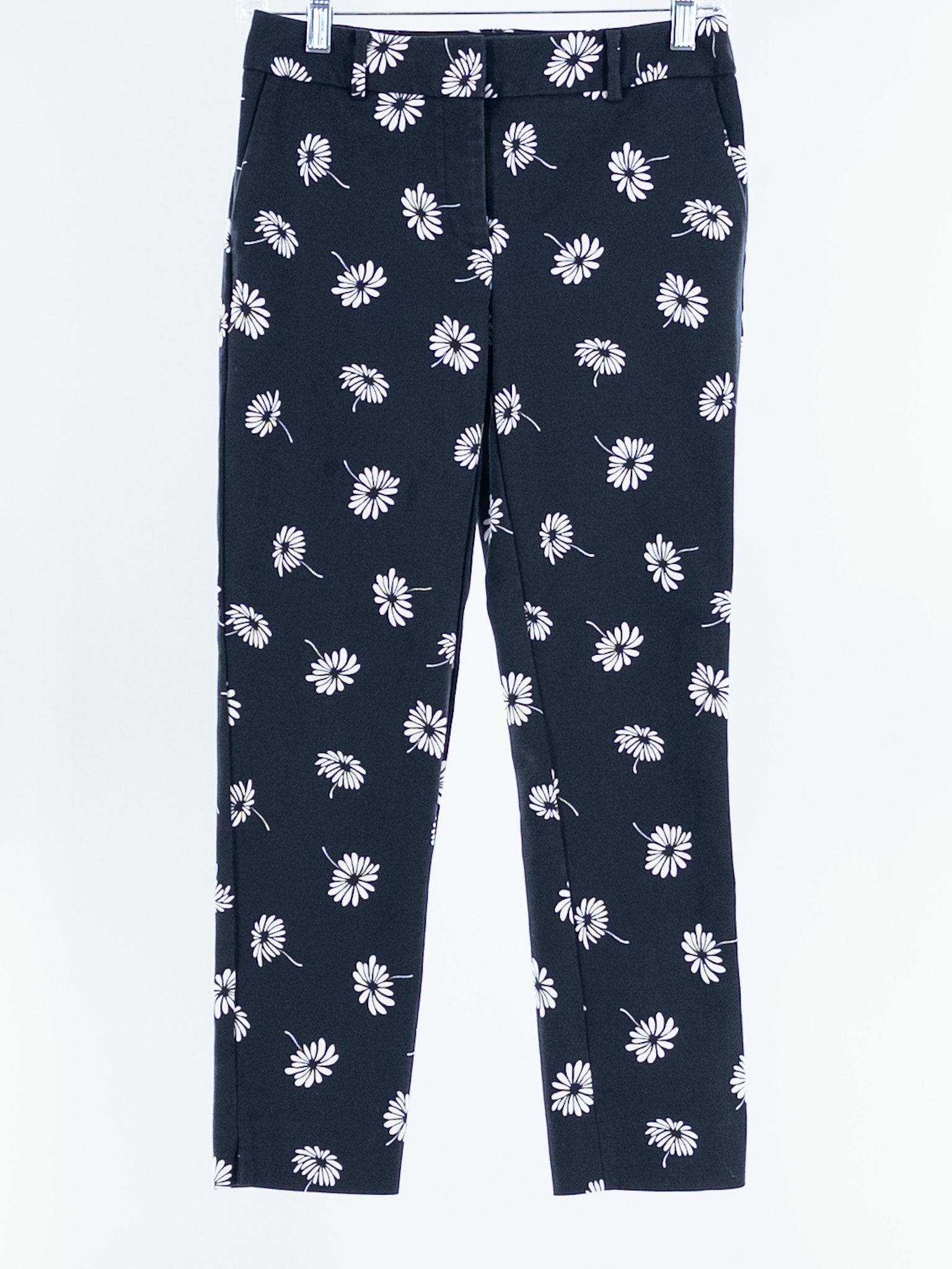 Talbots Black Cream Floral Cotton Blend Slim Size 0P Pants