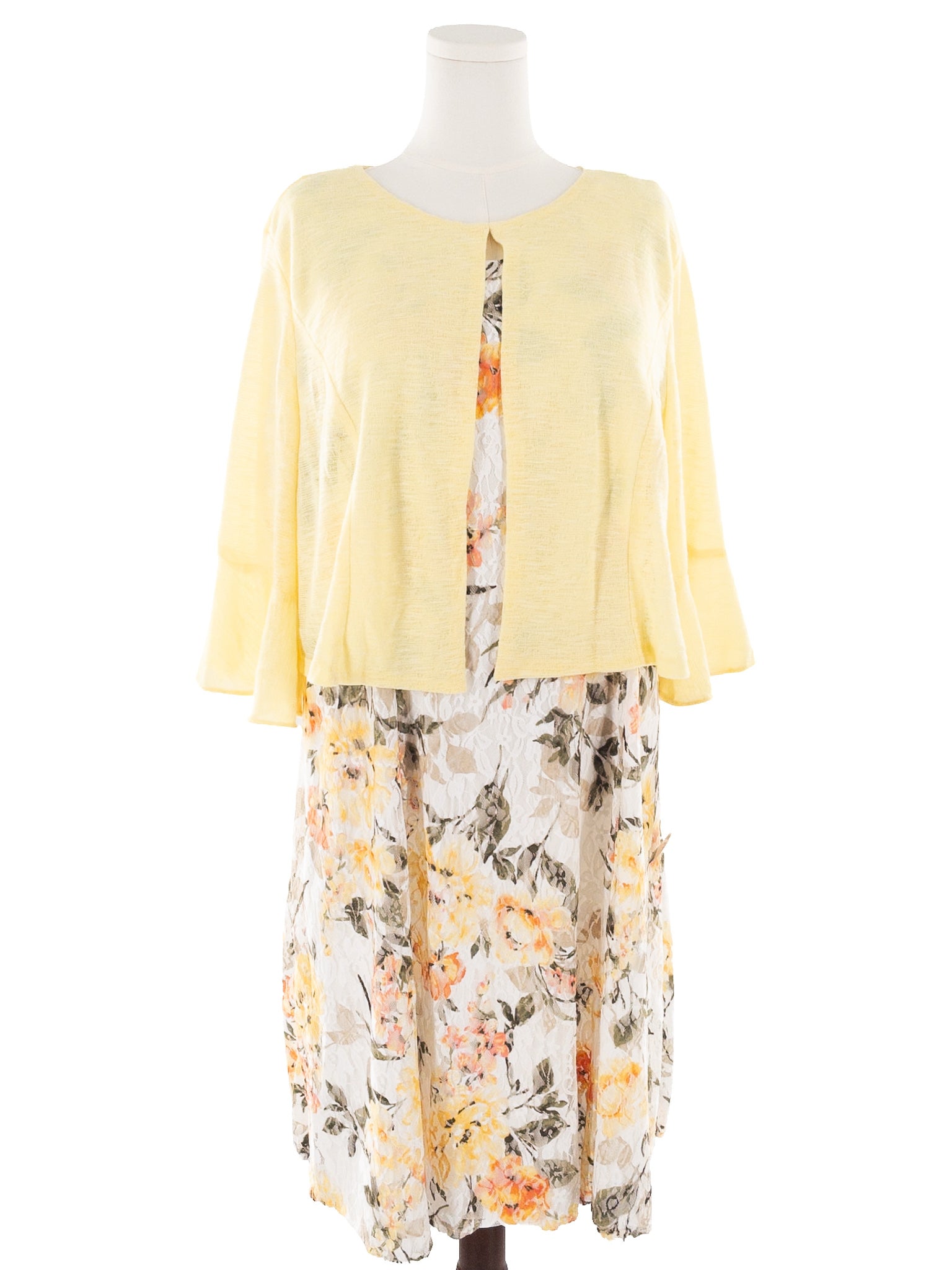 Perceptions Yellow Multi Floral Polyester Blend Sleeveless Size XXL Dress