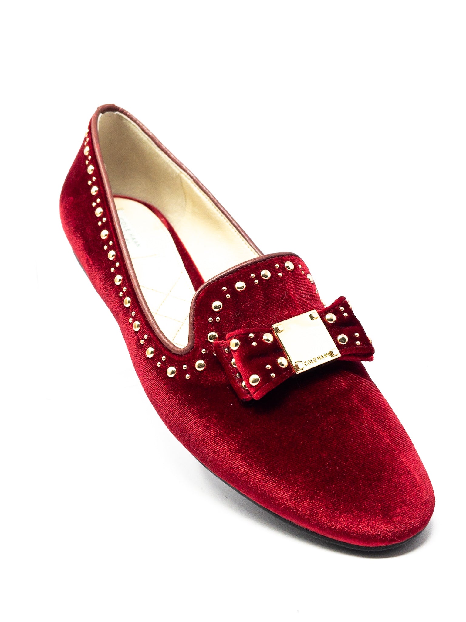 Cole Haan Red Gold Studded Velvet 8 Flats