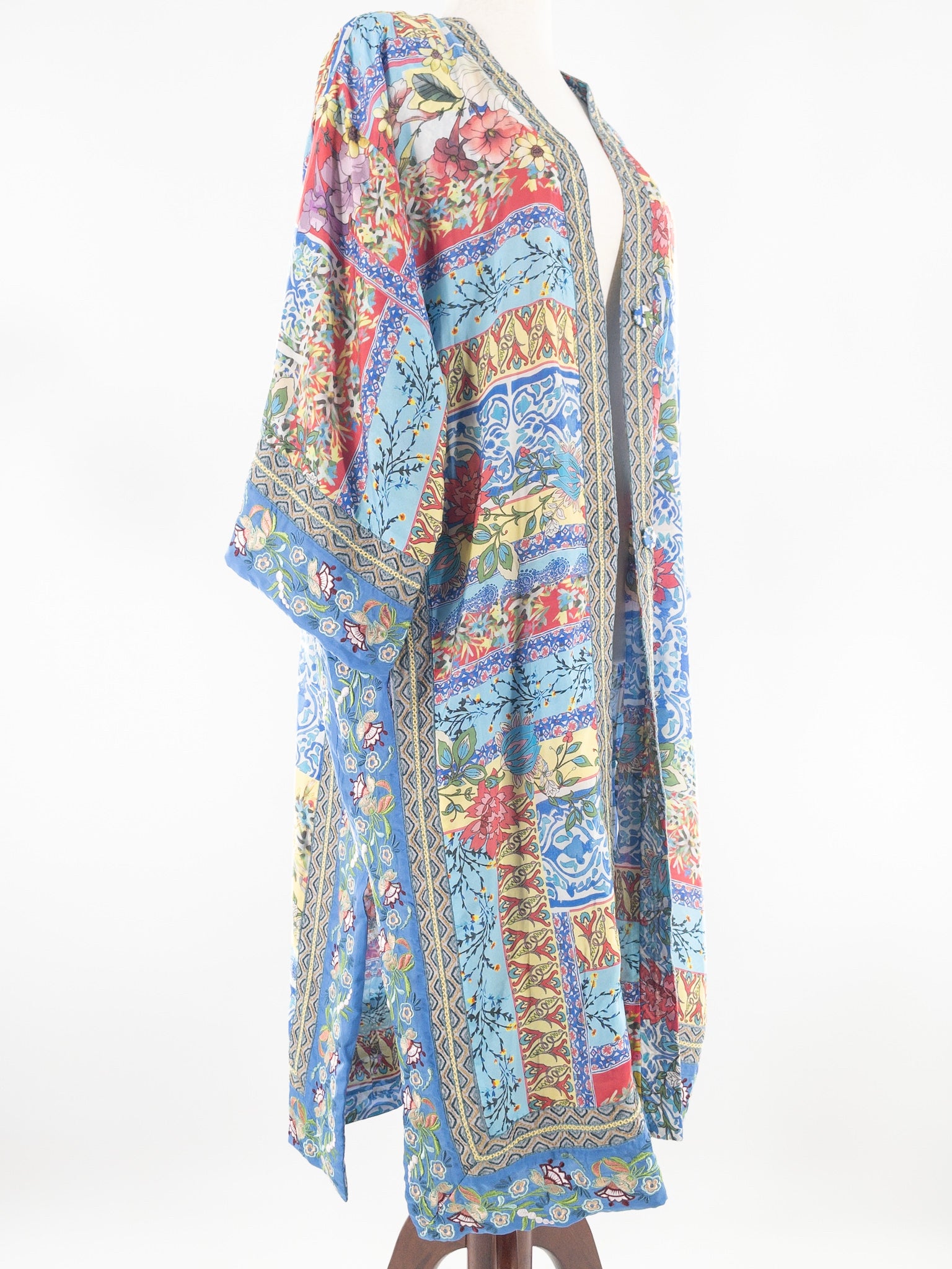 Johnny Was Multi-Color Embroidered Silk Size M Robe