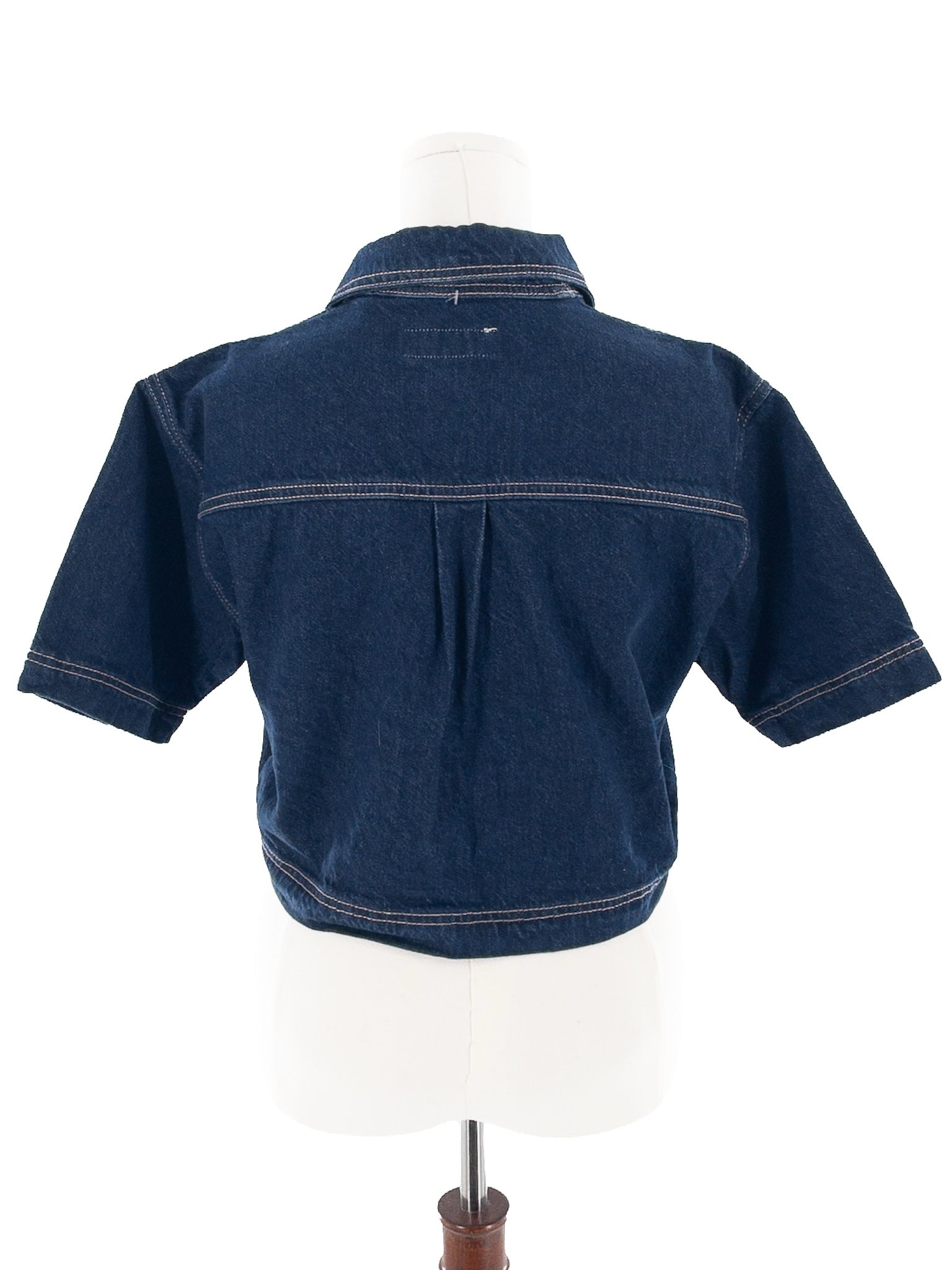 Zara Navy Stitch Denim Short Sleeve Size L Blouse