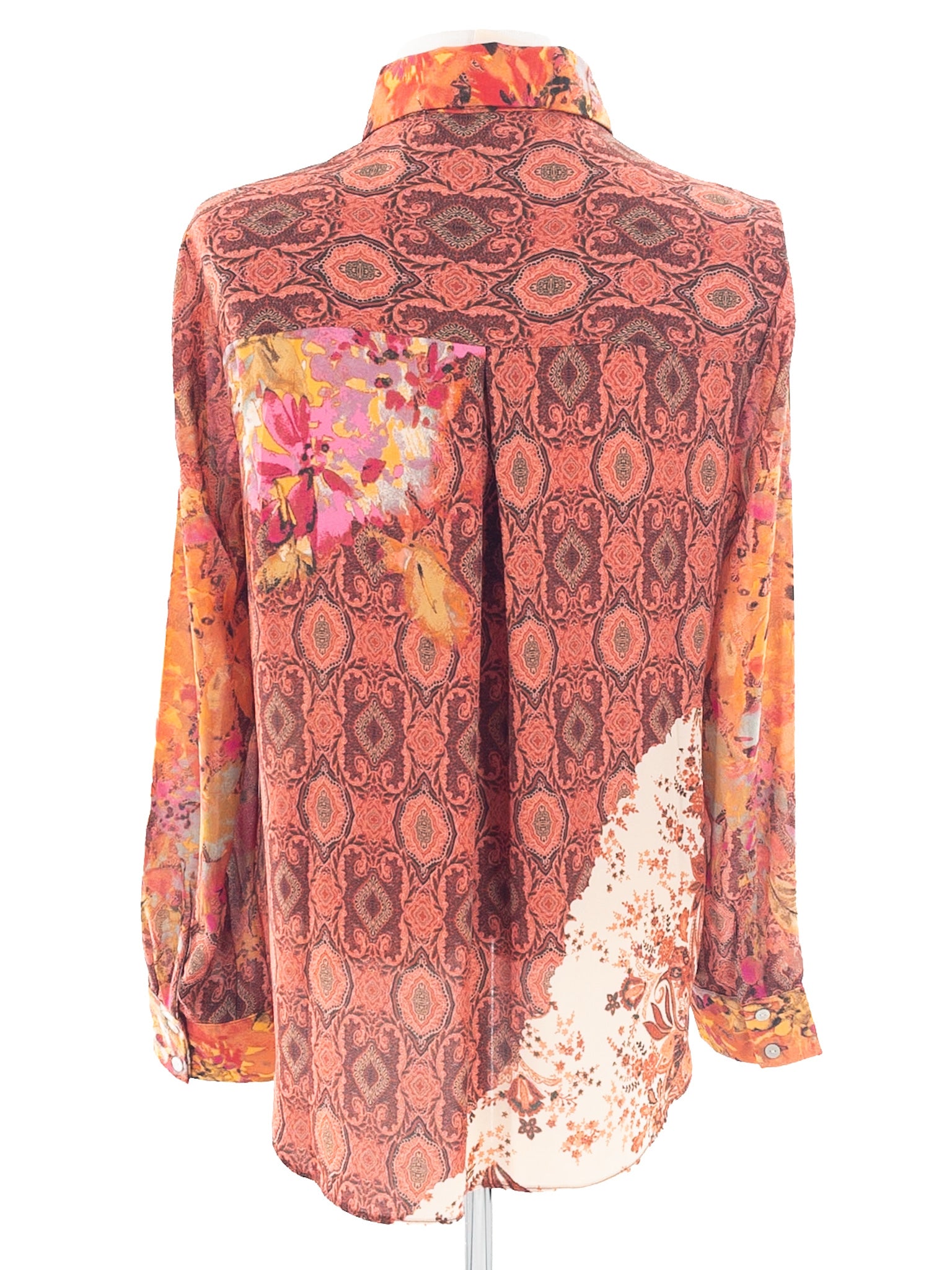 Rose + Olive Multi-Color Print Polyester Long Sleeve Size S Blouse